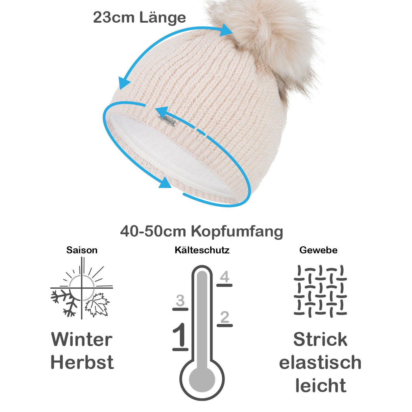 Faera Bommelmütze (1-St) Damen Bommelmütze Wintermütze gefüttert leichter Glitzer Fleecefutter
