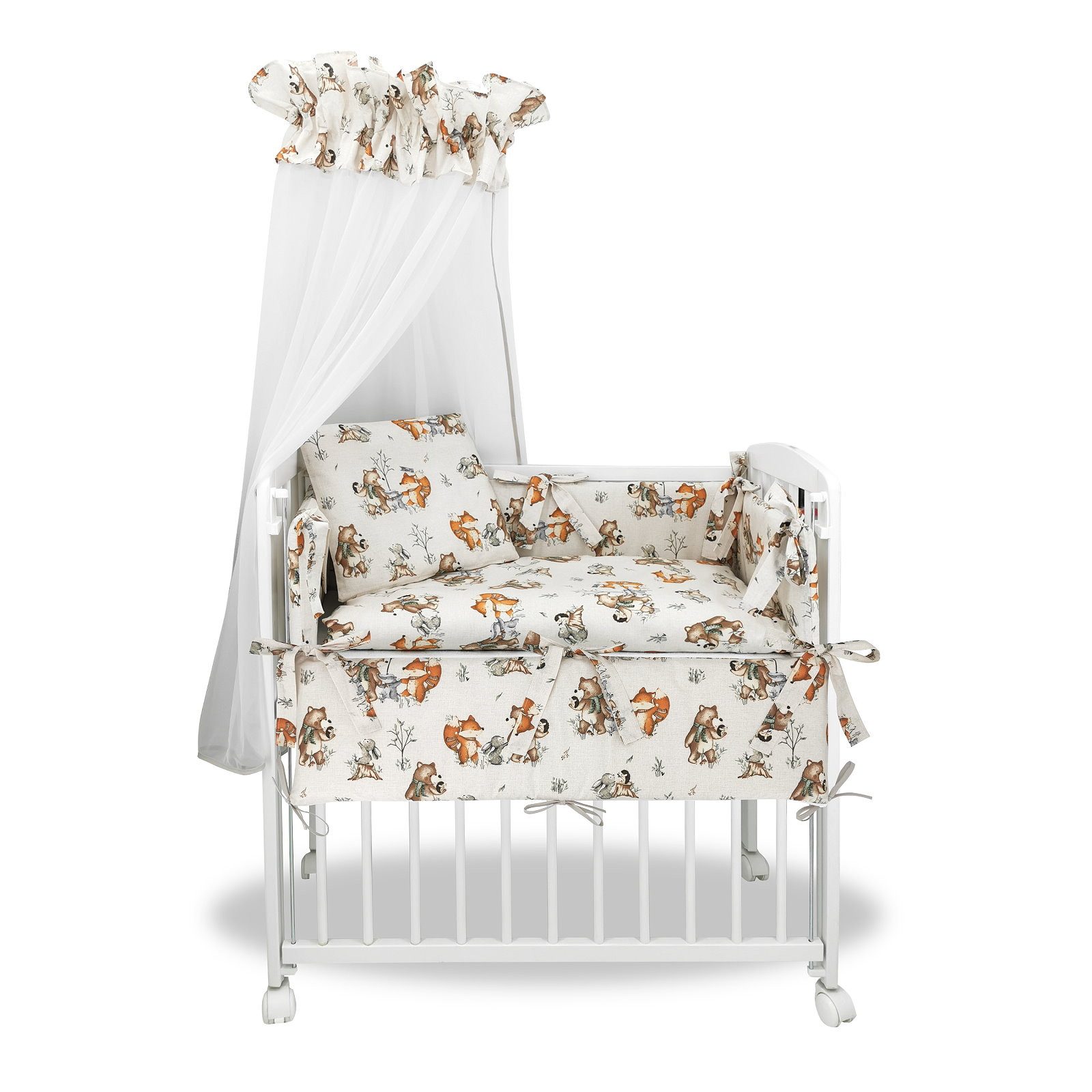 Baby-Delux Beistellbett Babybett Teddy und Fuchs Beige, 10-tlg., Stillbett 90x40 weiß höhenverstellbar, Matratze inkl. komplett Set