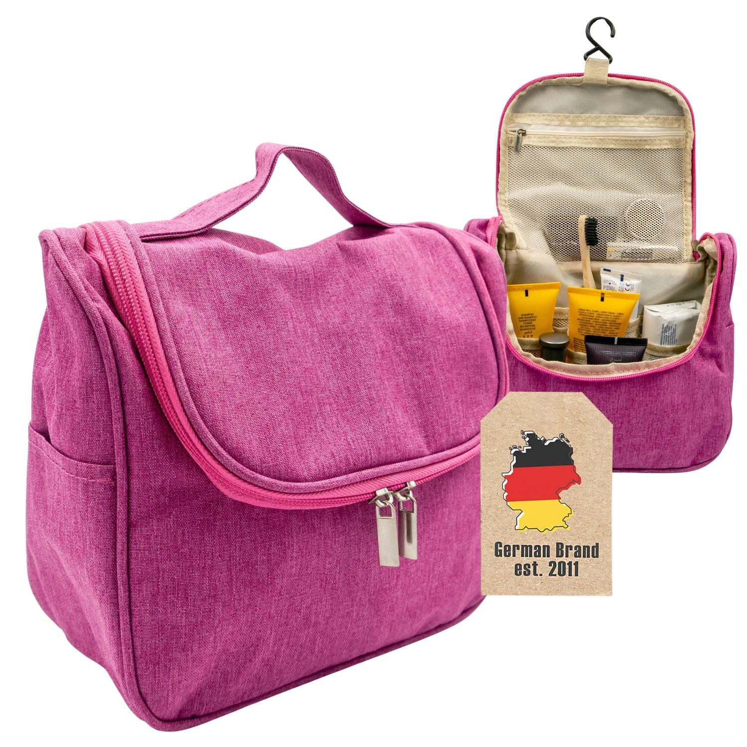 Intirilife Kosmetiktasche (Kosmetik Reisetasche in PINK, 1-tlg), Kosmetiktasche Kulturbeutel mit Tragegriff und Reißverschluss
