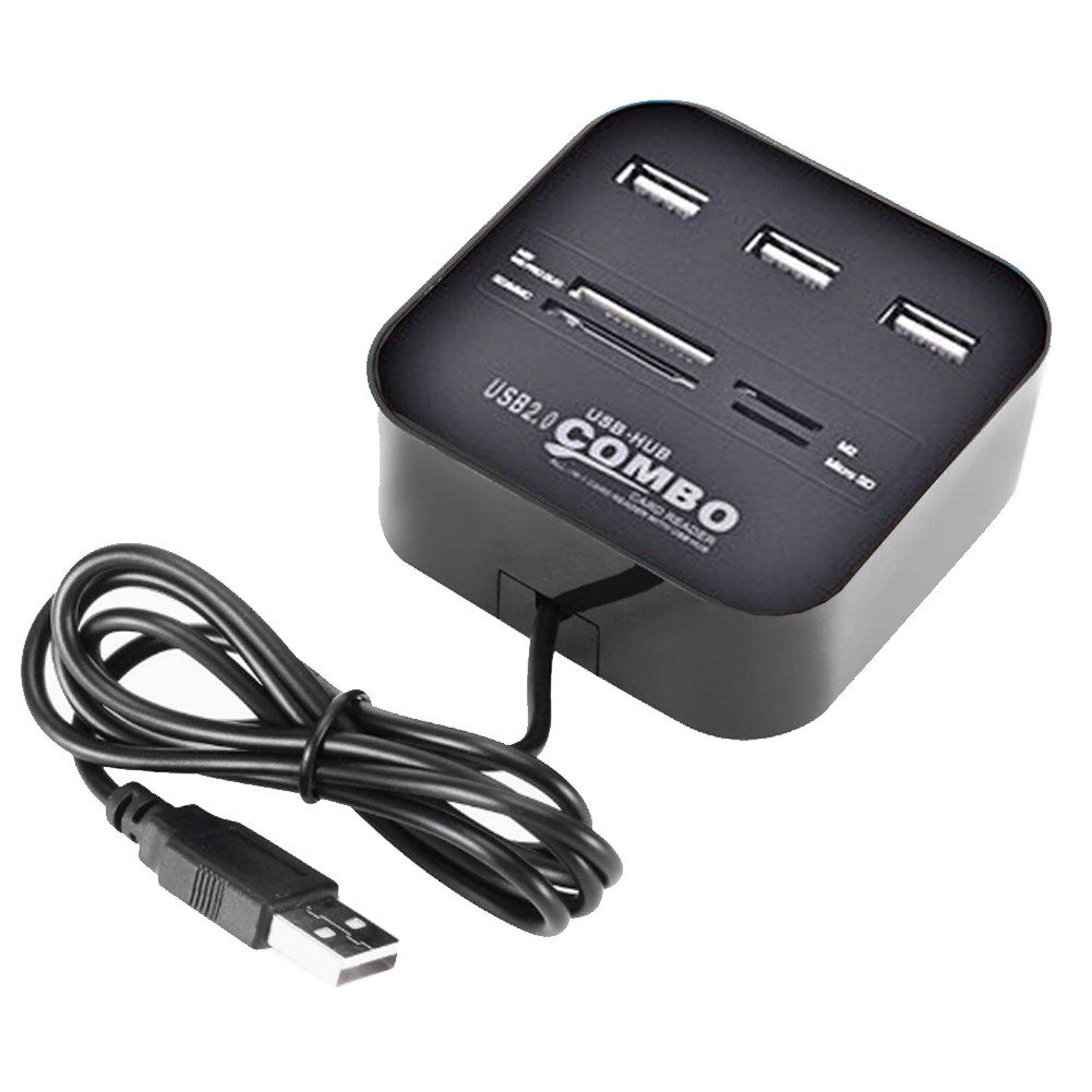 Bolwins Speicherkartenleser H31C USB 2.0 3 Port HUB Verteiler Splitter Adapter Kartenleser für PC, integrierter Kartenleser USB-Hub-Funktion Überspannungsschutz
