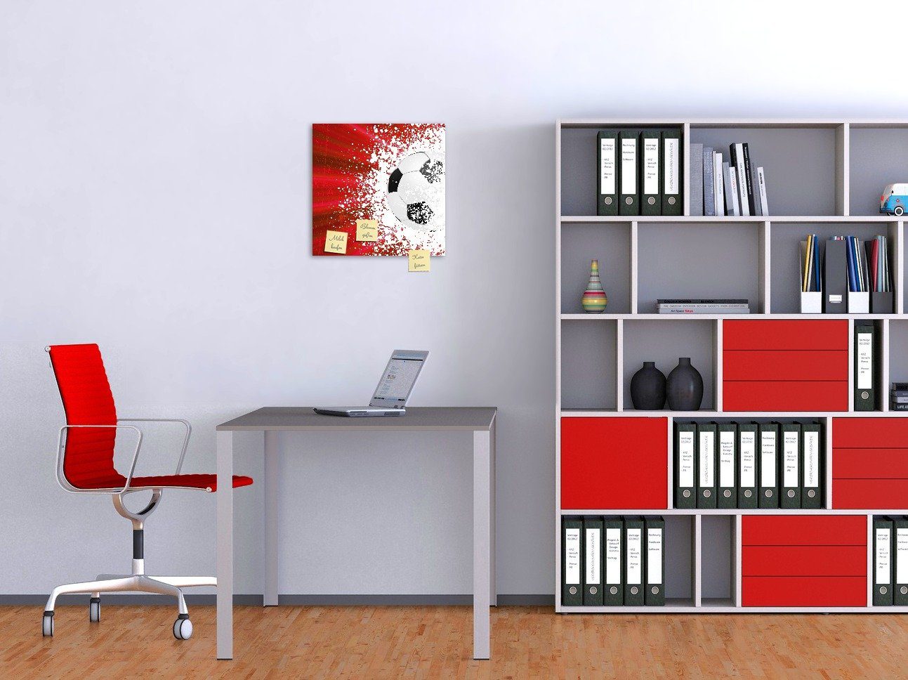 Wallario Fußball rot Memoboard in Design Splashing -