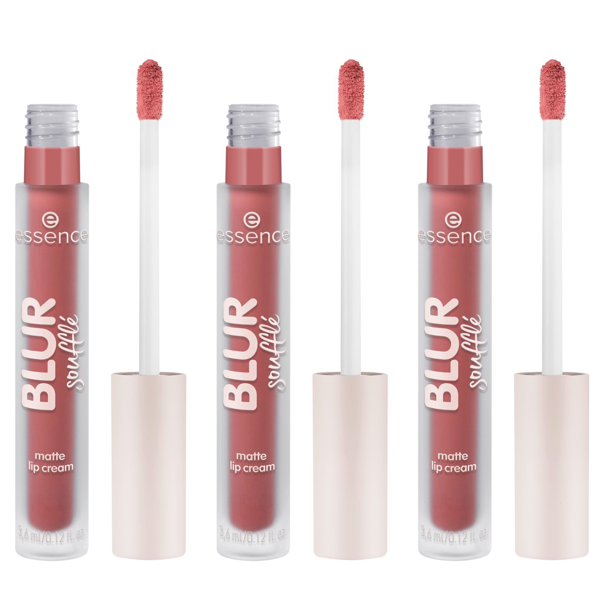 Essence Lippenstift BLUR SOUFFLÉ MATTE LIP CREAM, 3-tlg., Semi-matte Textur mit Soft-Focus für perfekte Blurred Lips