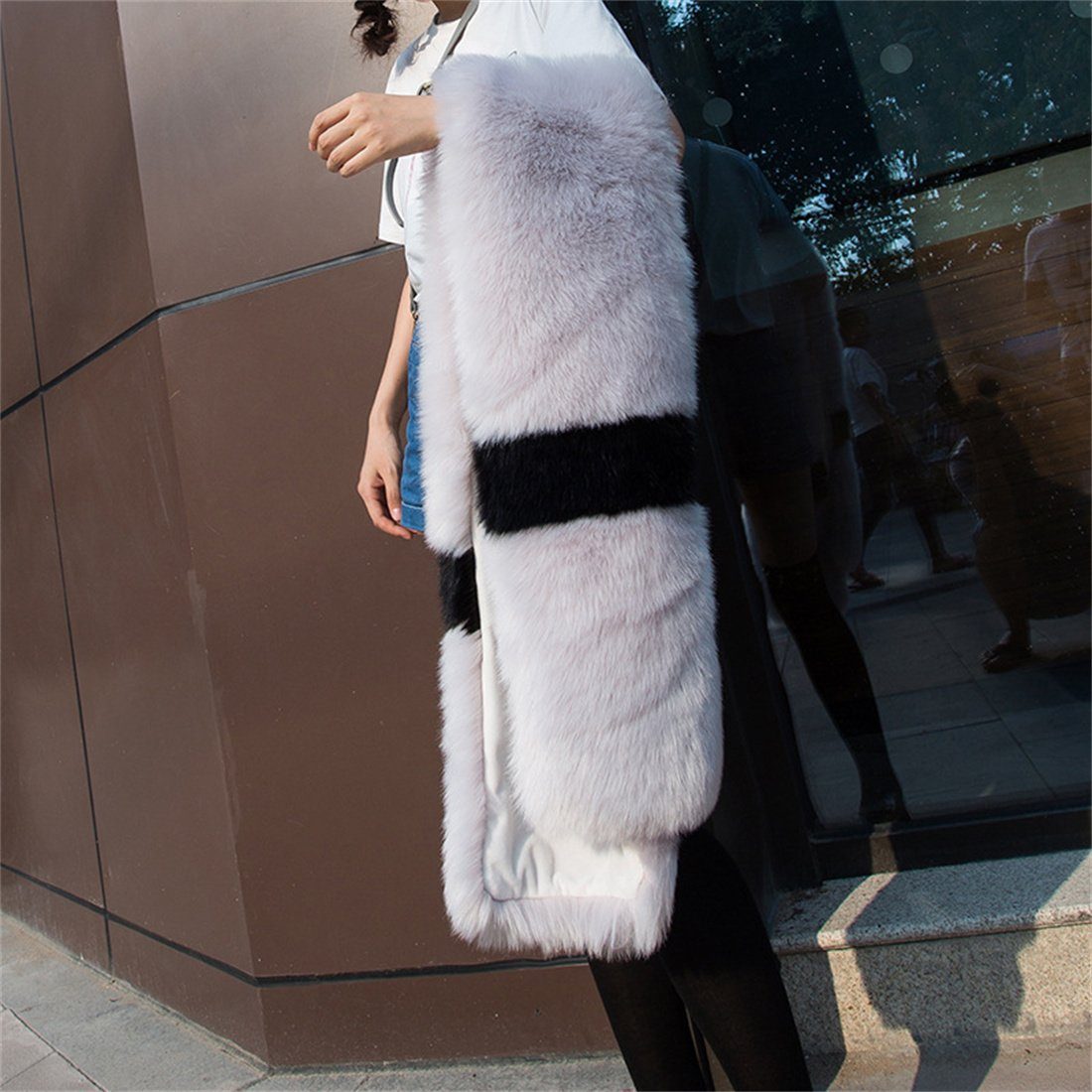 Plüsch DÖRÖY Damen Schal, Nachahmung + Pelz warm verdickt Grau Schwarz Schal bunten Winter Modeschal