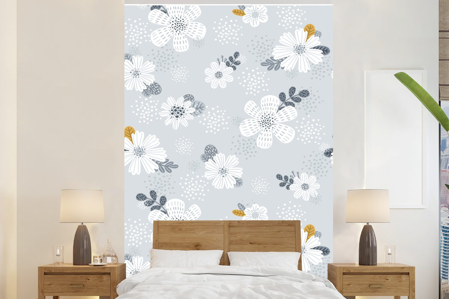 Wohnzimmer, Tapete (3 Blumen, MuchoWow - Pflanzen - Vinyl Design Matt, bedruckt, für Montagefertig Fototapete Wandtapete St),