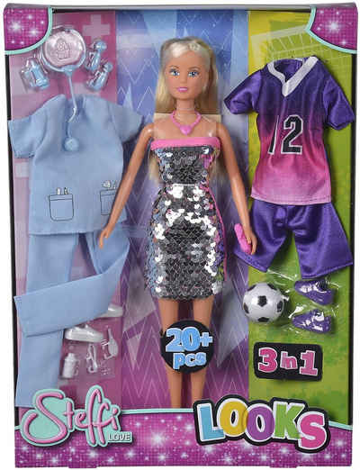 SIMBA Anziehpuppe Puppe Steffi Love Looks 3 Outfits Kleid, Arzt, Fußballoutfit 105733581