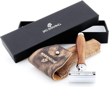 JAG SHAVING Rasierhobel Wooden Safety Razor - Double Edge Razor Blades Leather Case, 1-tlg.