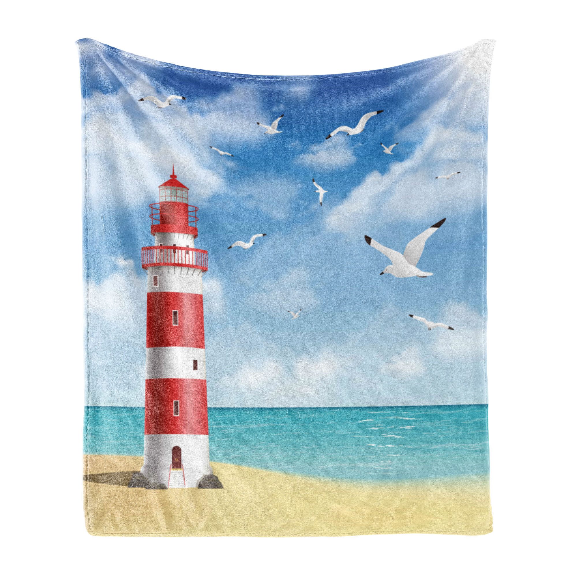 Wohndecke Gemütlicher Plüsch für den Innen- und Außenbereich, Abakuhaus, Strand Leuchtturm Möwen Ozean