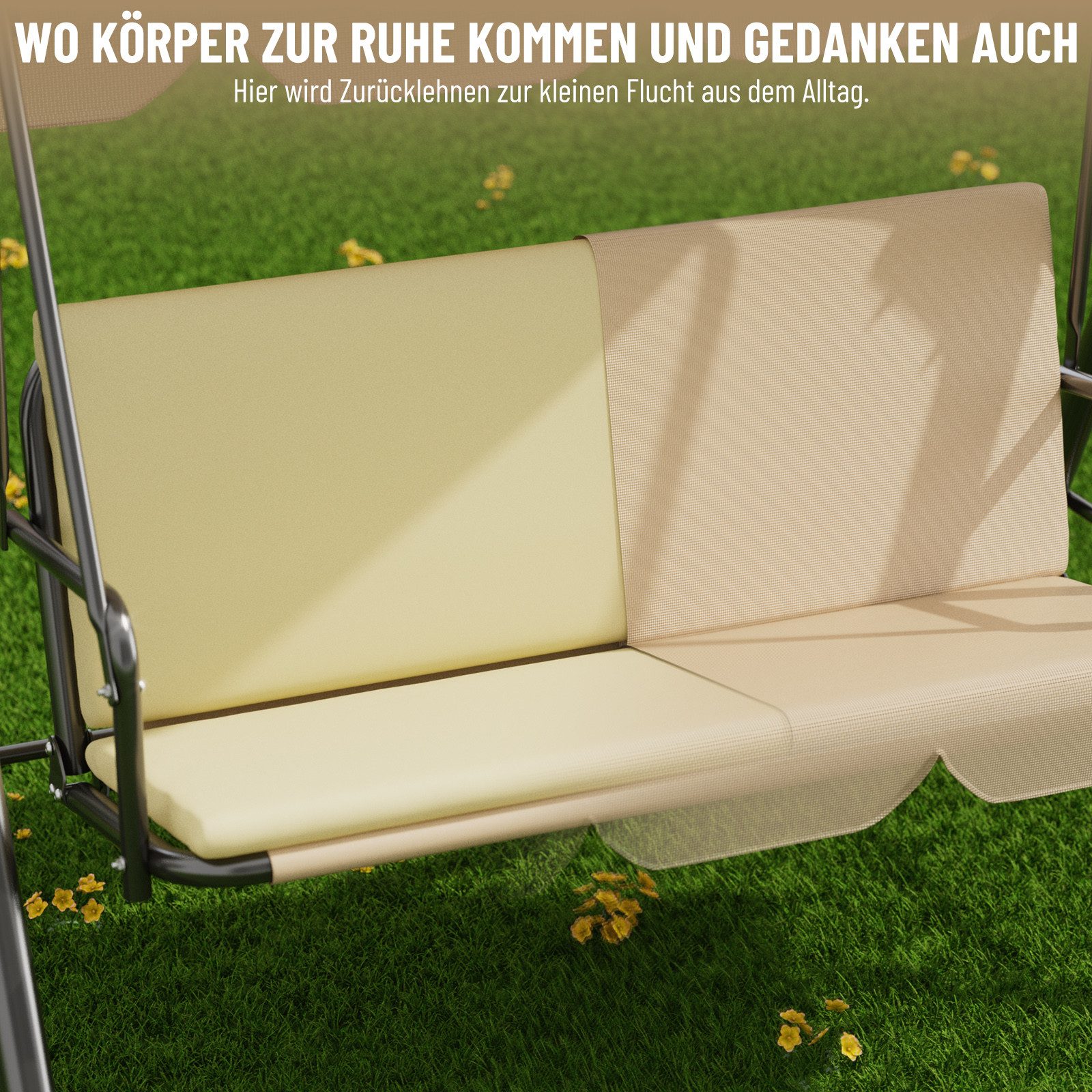 Huracan Hollywoodschaukel 3-Sitzer, Gartenschaukel mit Verstellbarem Sonnendach, 3-Sitzer, 193*110*152cm-Klassiker, UV-Schutz Wetterfest, Schaukelbank 220kg Bel – Bild 5 von 5
