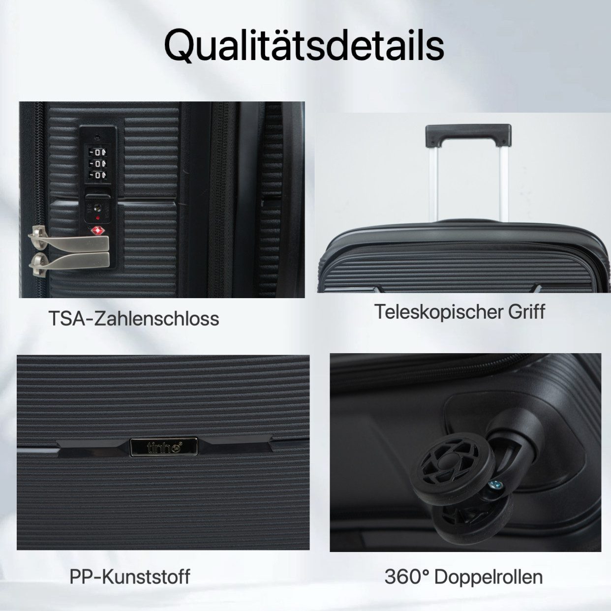 Super Solu Hartschalen-Trolley Erweiterbarer Hartschalenkoffer, Frontöffnung Reisekoffer aus PP, 4 Rollen, 360° Doppelrollen, L/24 Zoll, Schwarz, TSA-Zahlenschl – Bild 4 von 5