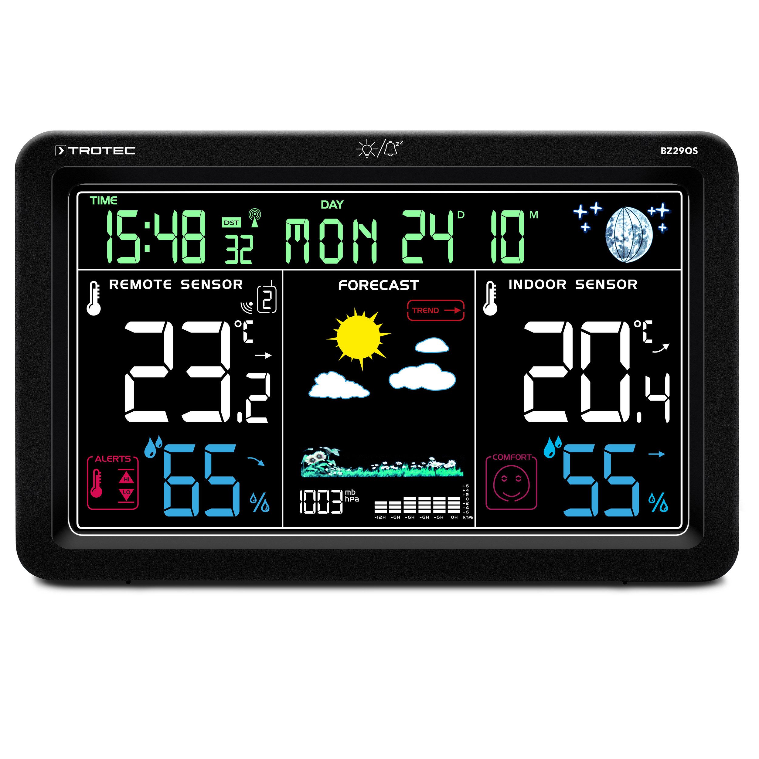 TROTEC BZ29OS Funkwetterstation (measuring_device,operating_manual,power_adapter,usb_cable, Trend-Anzeige für Temperatur, Luftfeuchtigkeit und Wetter)