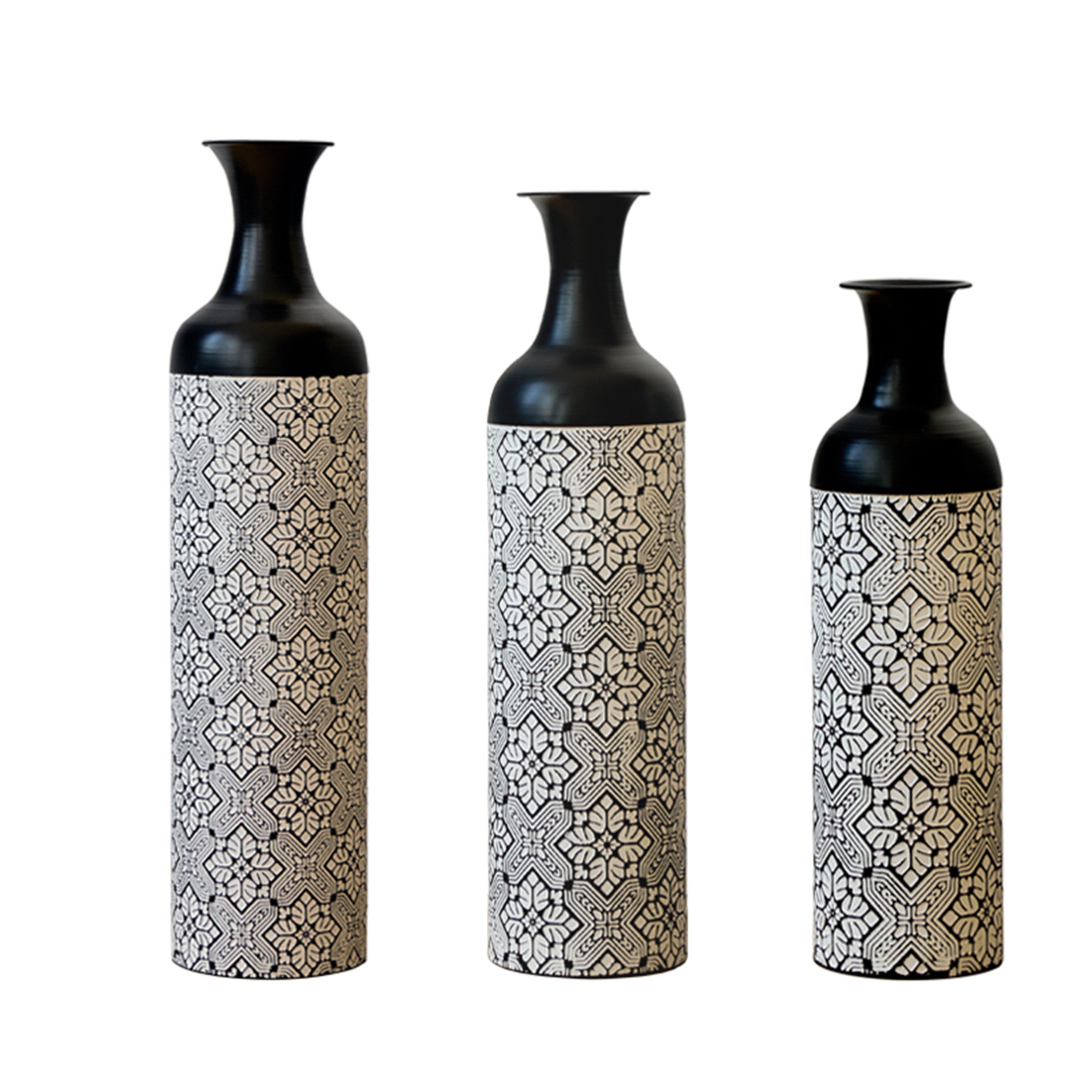 KLAM HOME Bodenvase Große Bodenvase 3er Set aus Metall, (50/65/83 cm), Mid-Century Modern (Dekovase Boden bis zur Decke reichende Vase, hohe dekorative Vase), Vintage Deko, Dekorative Vase für Wohnzimmer, Flur und Schlafzimmer