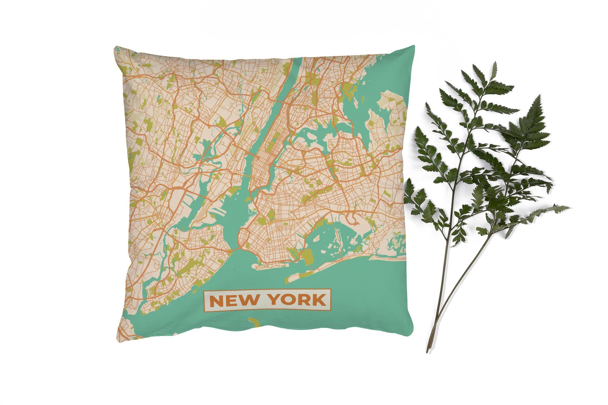 MuchoWow Dekokissen New York - Vintage - Stadtplan - Karte, Zierkissen mit Füllung für Wohzimmer, Schlafzimmer, Deko, Sofakissen