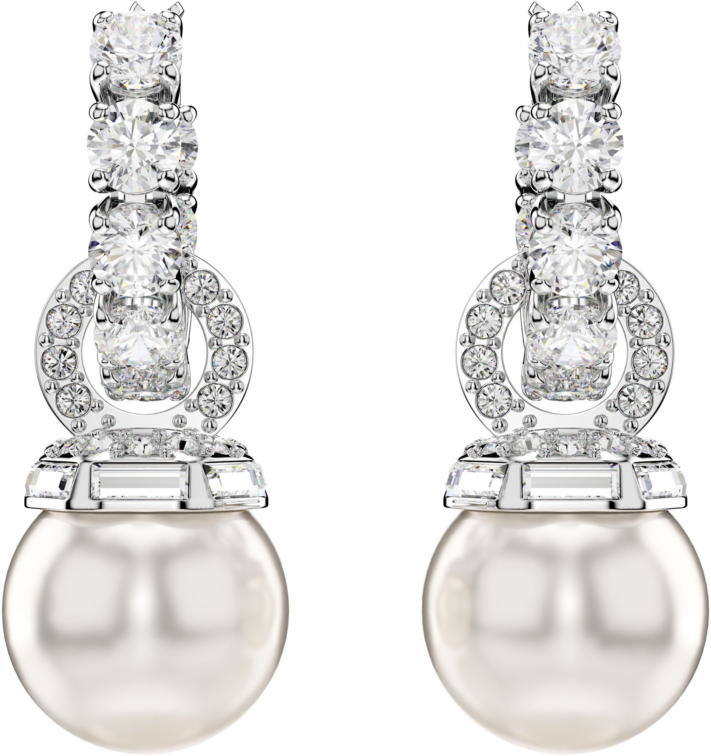 Swarovski Paar Creolen Schmuck Geschenk Matrix Drop-Ohrhänger, mit Swarovski® Kristall - mit Swarovski® Perle - Einhänger abnehmbar
