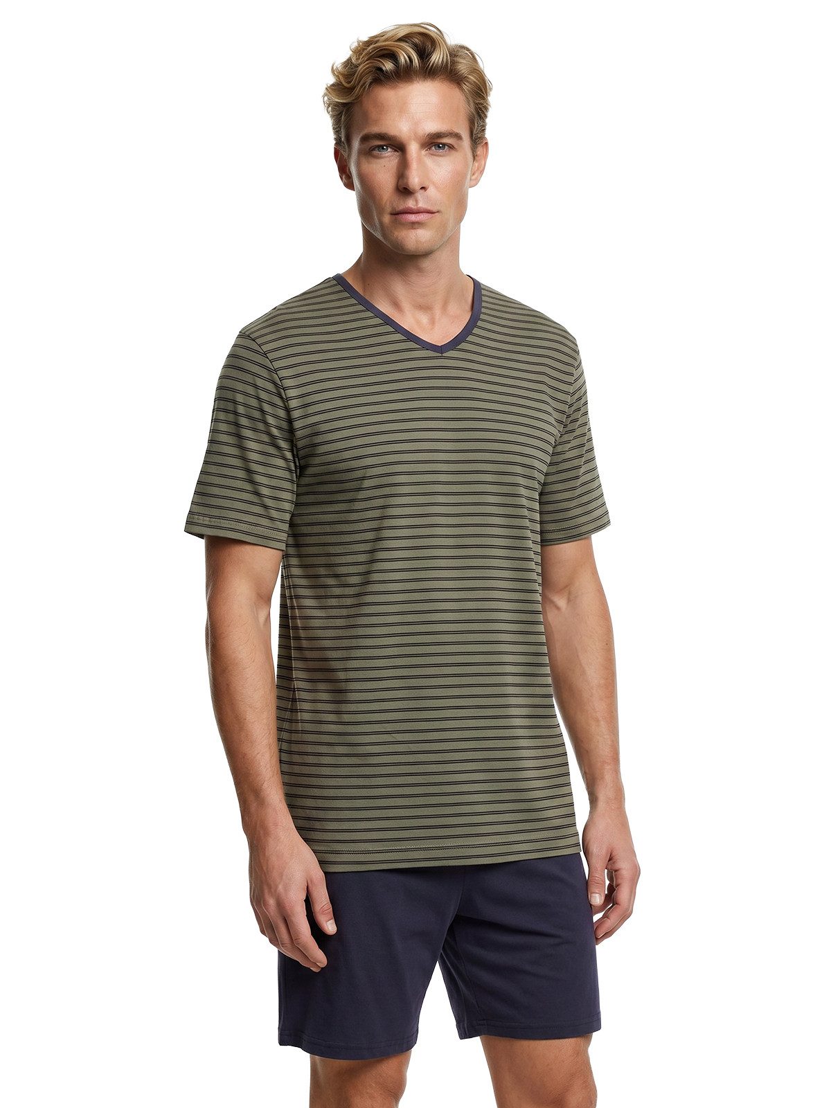 Henry Terre Shorty Herren Pyjama Kurzarm V-Neck – Bild 2 von 5