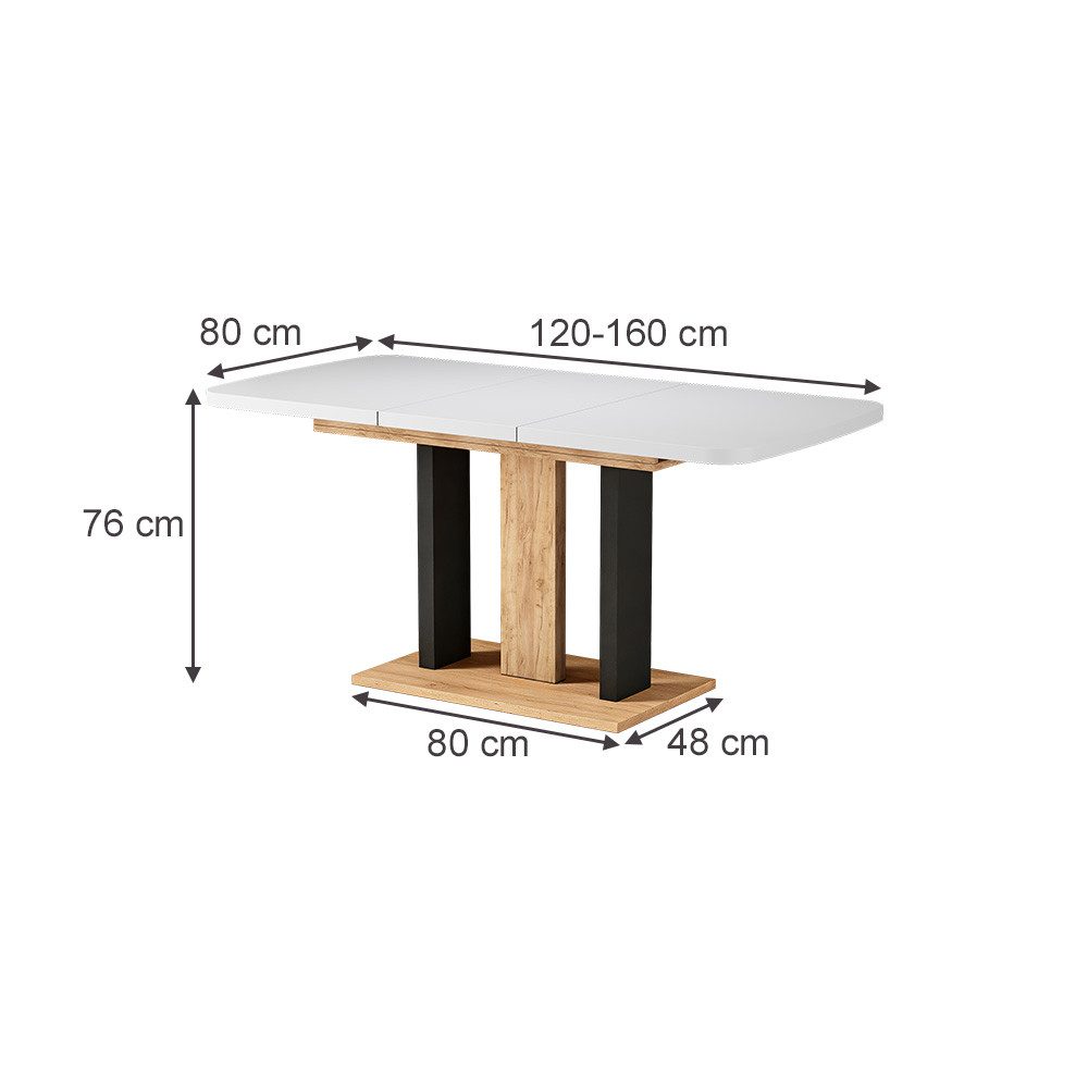 Vicco Esstisch Fenaro, Weiß/Schwarz/Goldkraft Eiche, 120 x 80 cm 2 Teile (1-St)