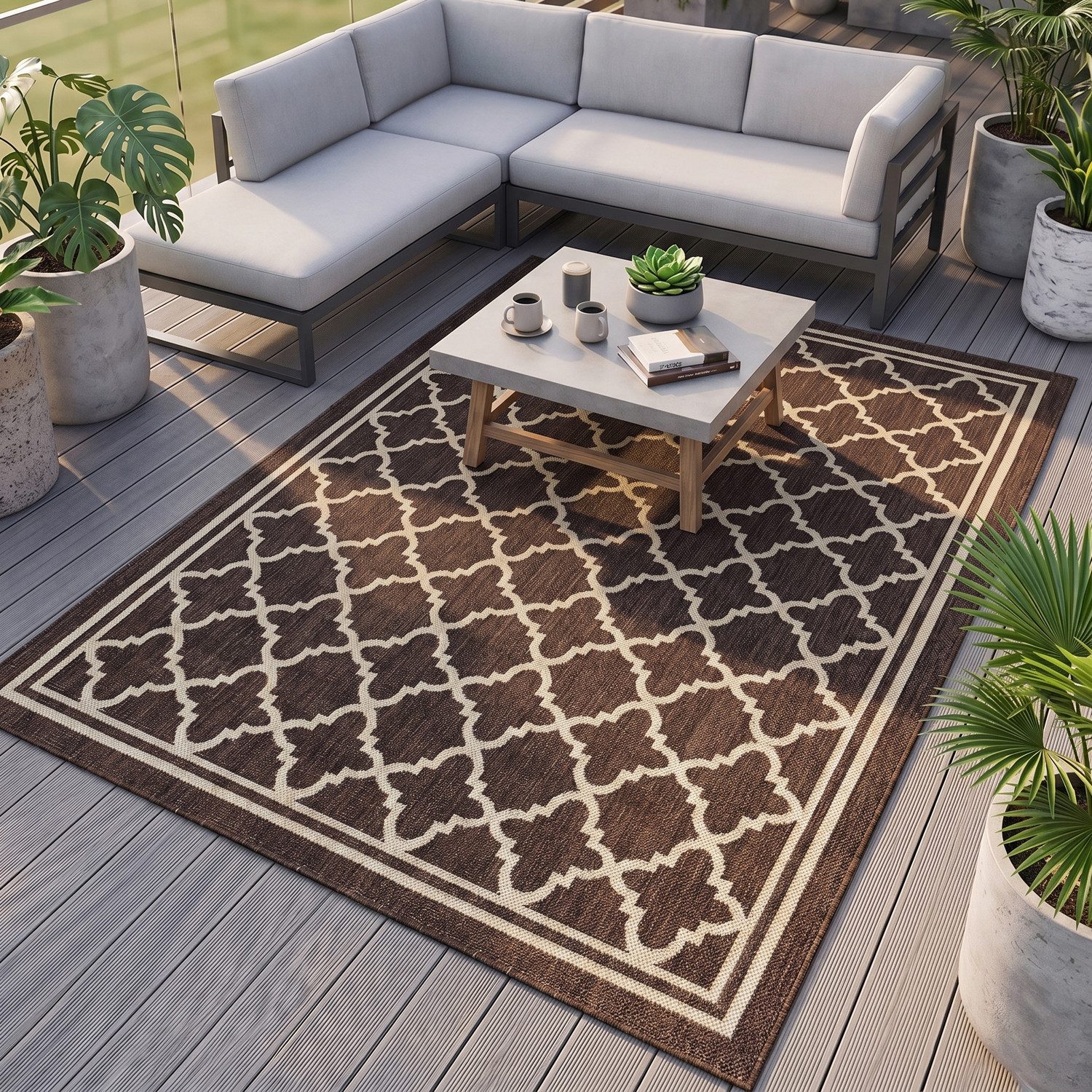 Vimoda Outdoorteppich Teppich Balkon Läufer Terrase, Rechteckig, Höhe: 5 mm, In & Outdoor Teppichfür Küche, Balkon, Flur, Terrasse, Raute Muster