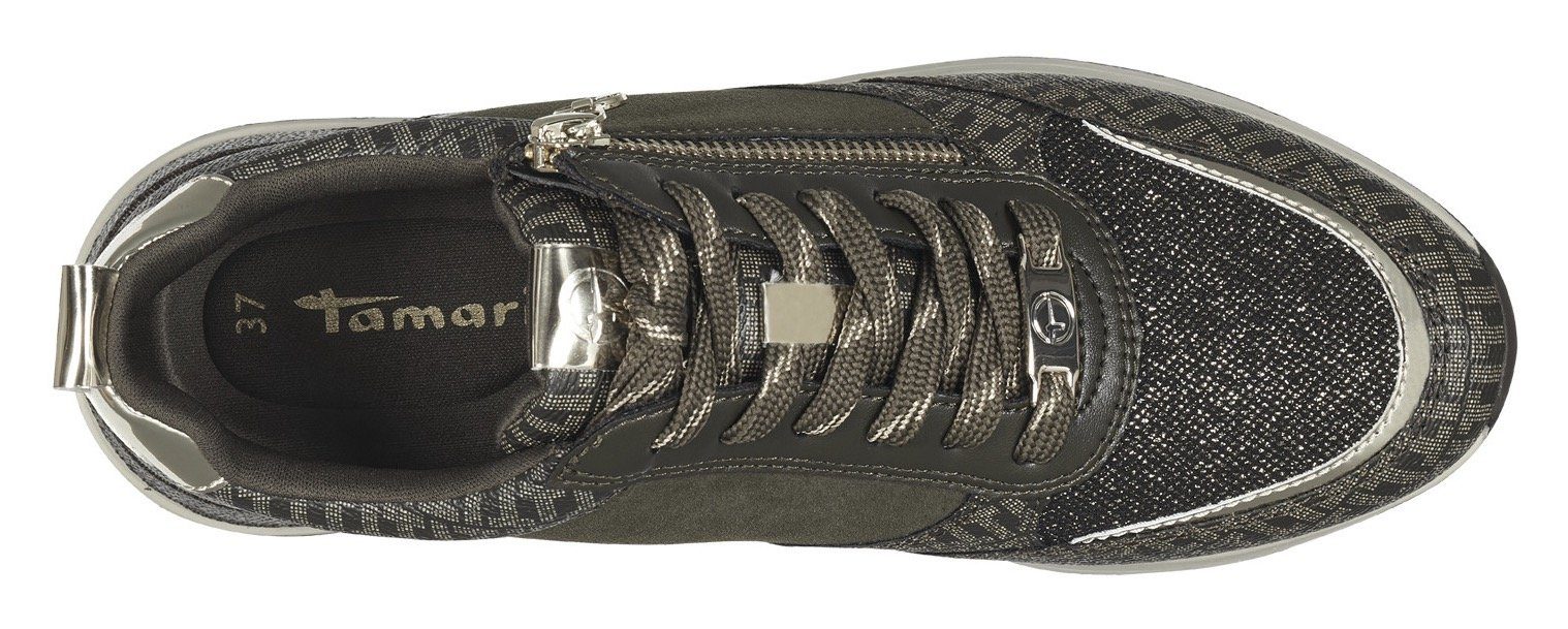 Tamaris Sneaker mit trendigen Metallic-Details kombiniert olivgrün
