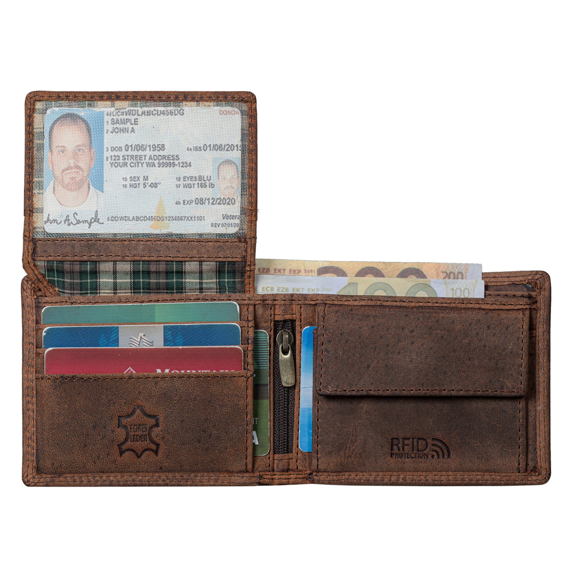 Benthill Geldbörse Herren Echtleder RFID Portemonnaie Slim Gelbeutel Vintage Leder, RFID-Schutz Kartenfächer Münzfach