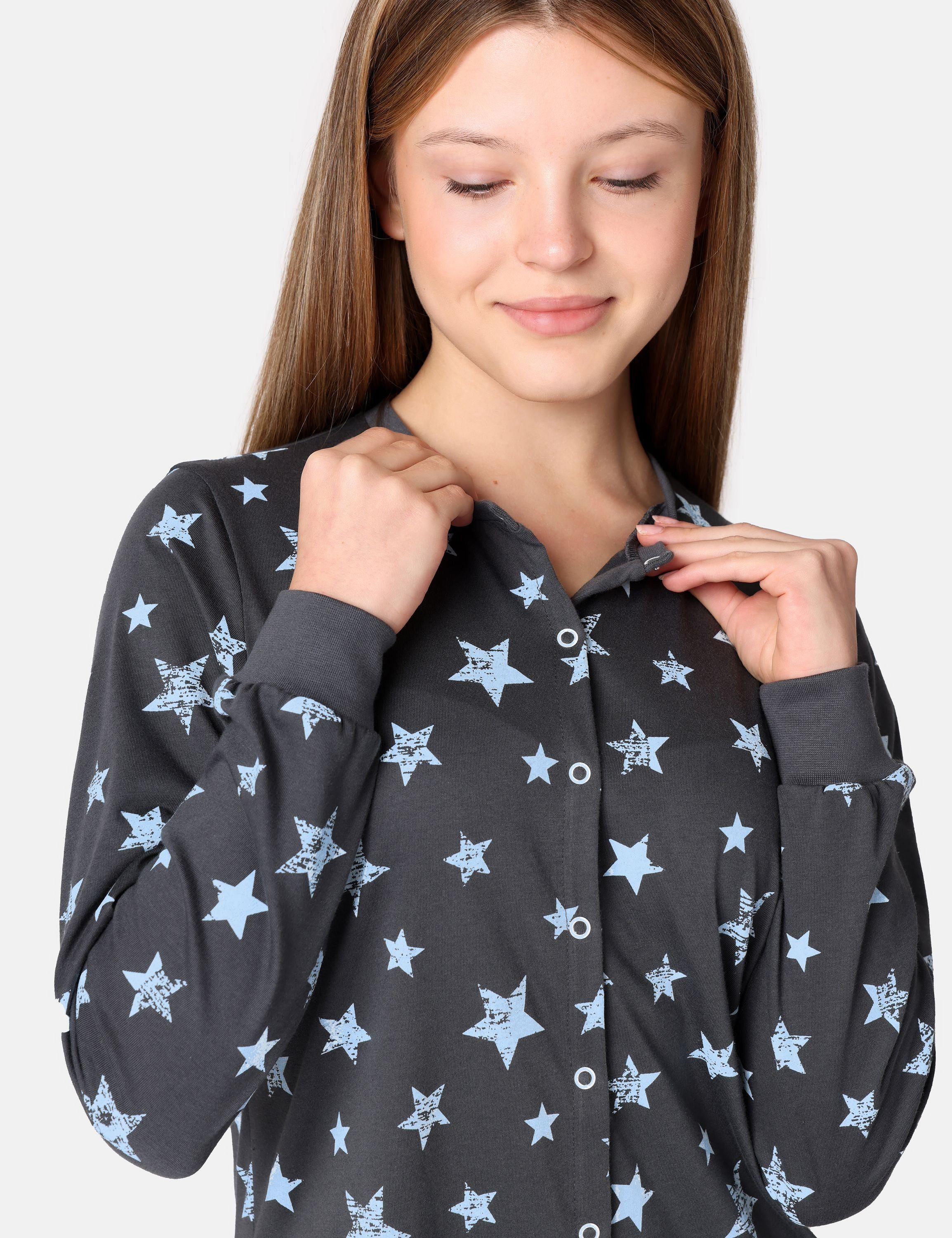 Merry Jugend Schlafanzug Grafit/Blau Schlafoverall Style Schlafanzug MS10-335 Mädchen Sterne