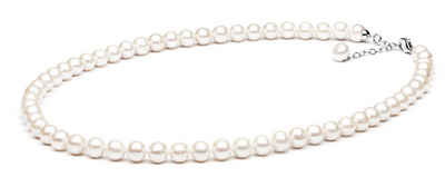Gaura Pearls Perlenkette Elegant klassisch weiß rund 7.5-8 mm 50 cm echte Süßwasserzuchtperlen