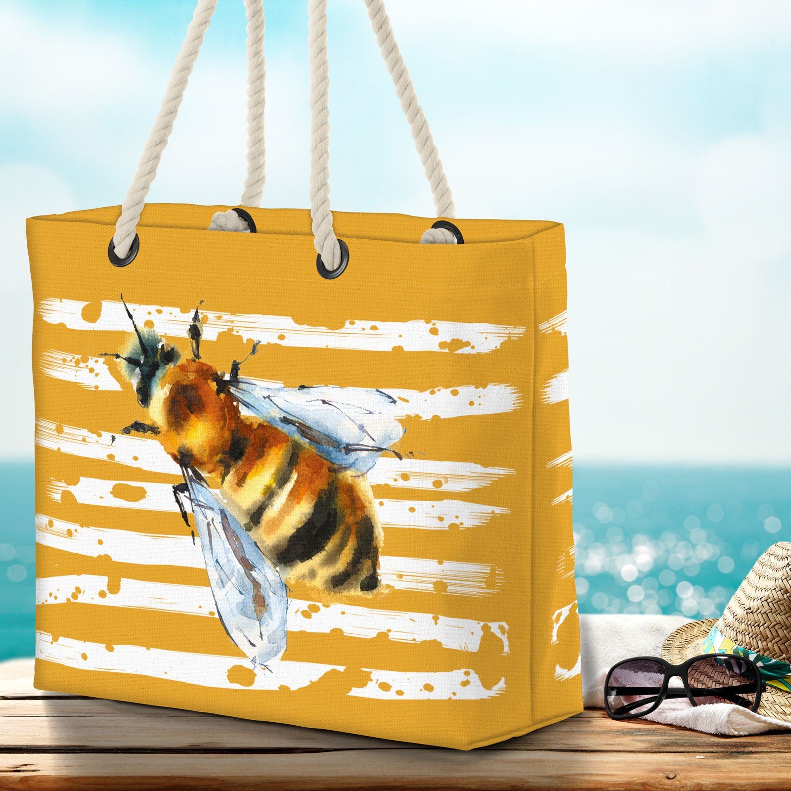 Urlaub Biene Picknick VOID Strandtasche Sommer (1-tlg), orange Insekten