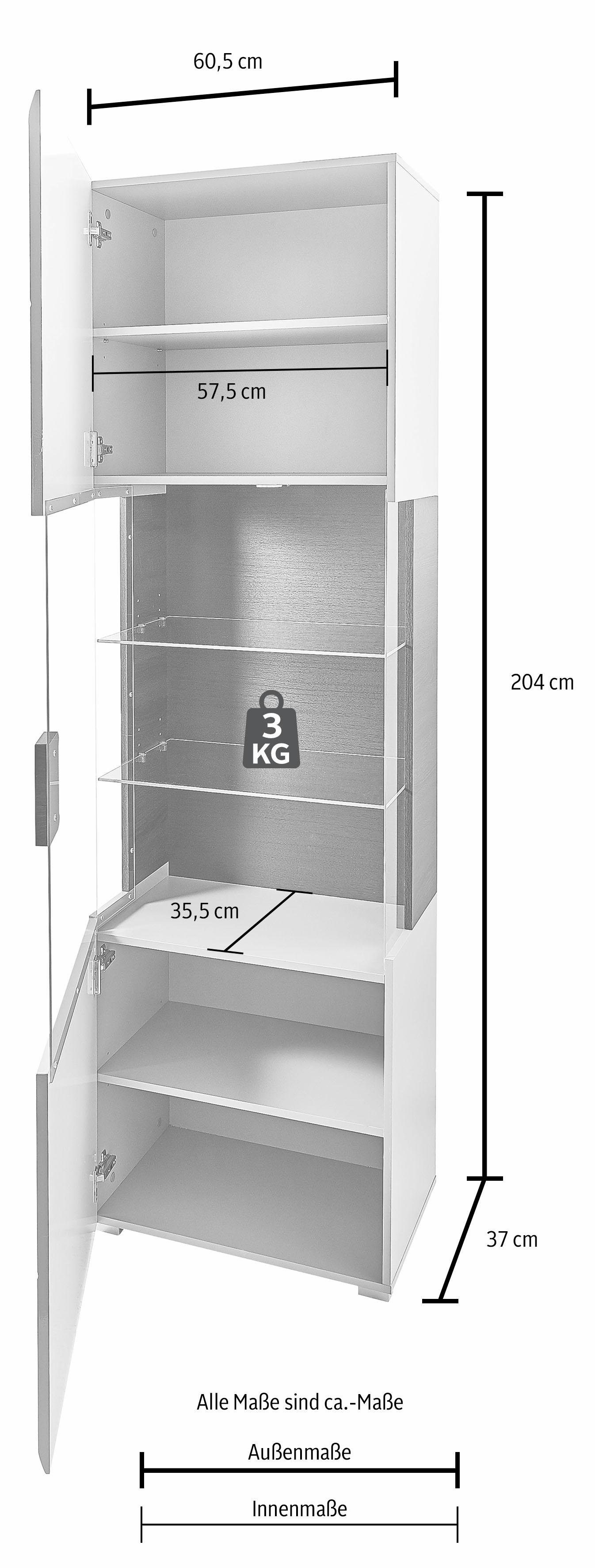 OTTO home Vitrine Toledo,Höhe 204 cm trendige Glasvitrine mit dekorative Fräsungen Standvitrine ohne Beleuchtung, viel Stauraum, hochglanz Front MDF
