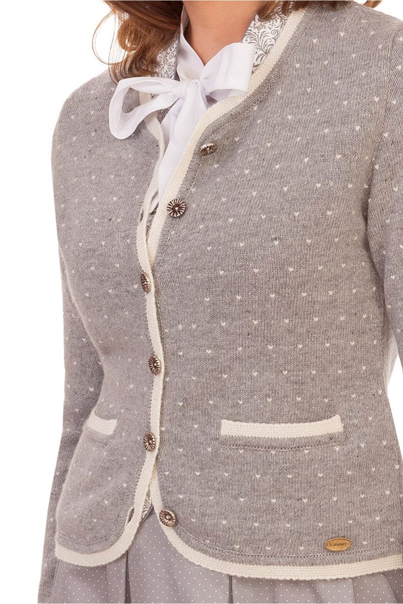 H. Moser Trachtenstrickjacke Trachten Strickjacke - HOLLERSBACH - hellgrau