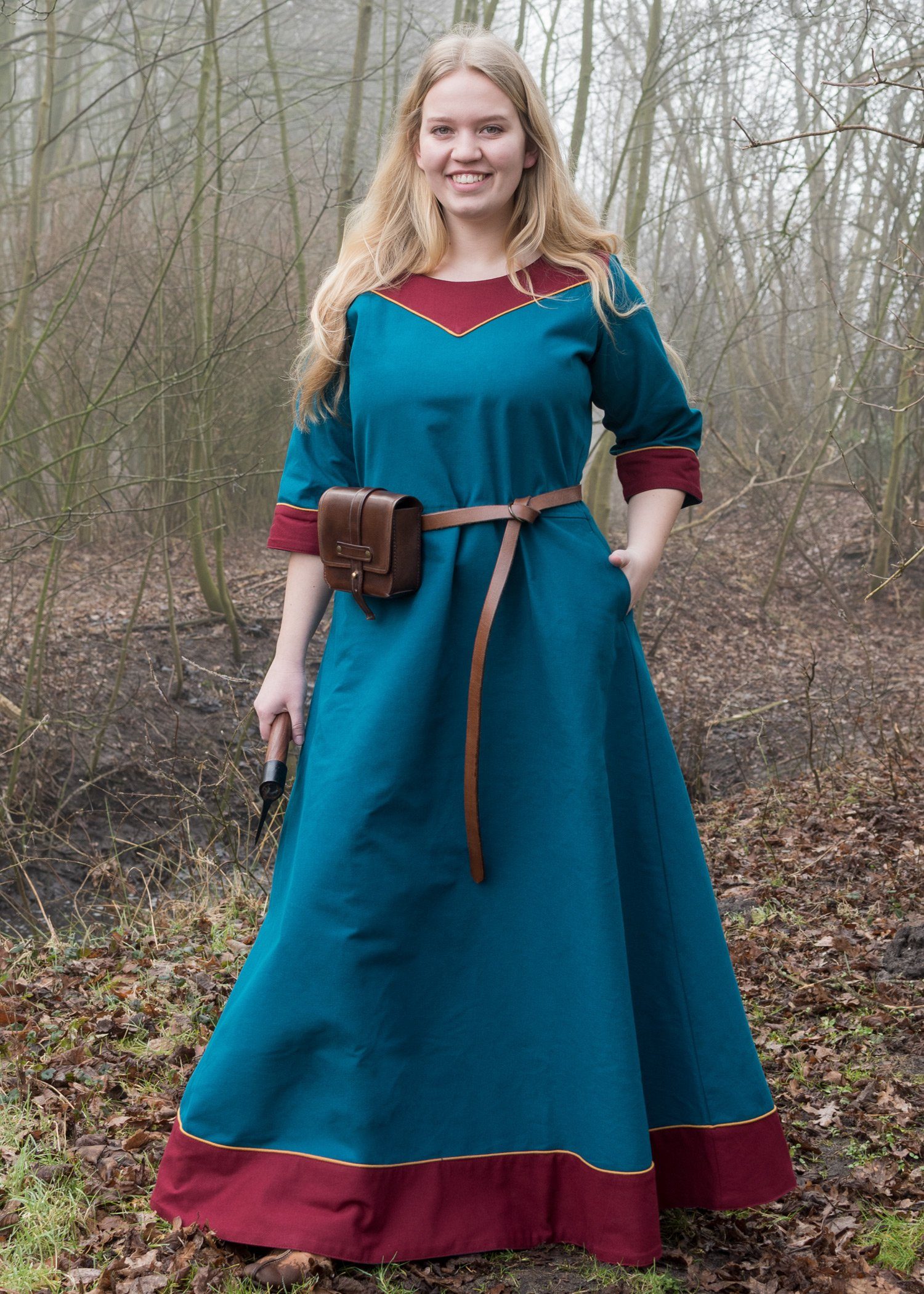 Ritter-Kostüm Mittelalterkleid Gesine aus Canvas, petrol XXL
