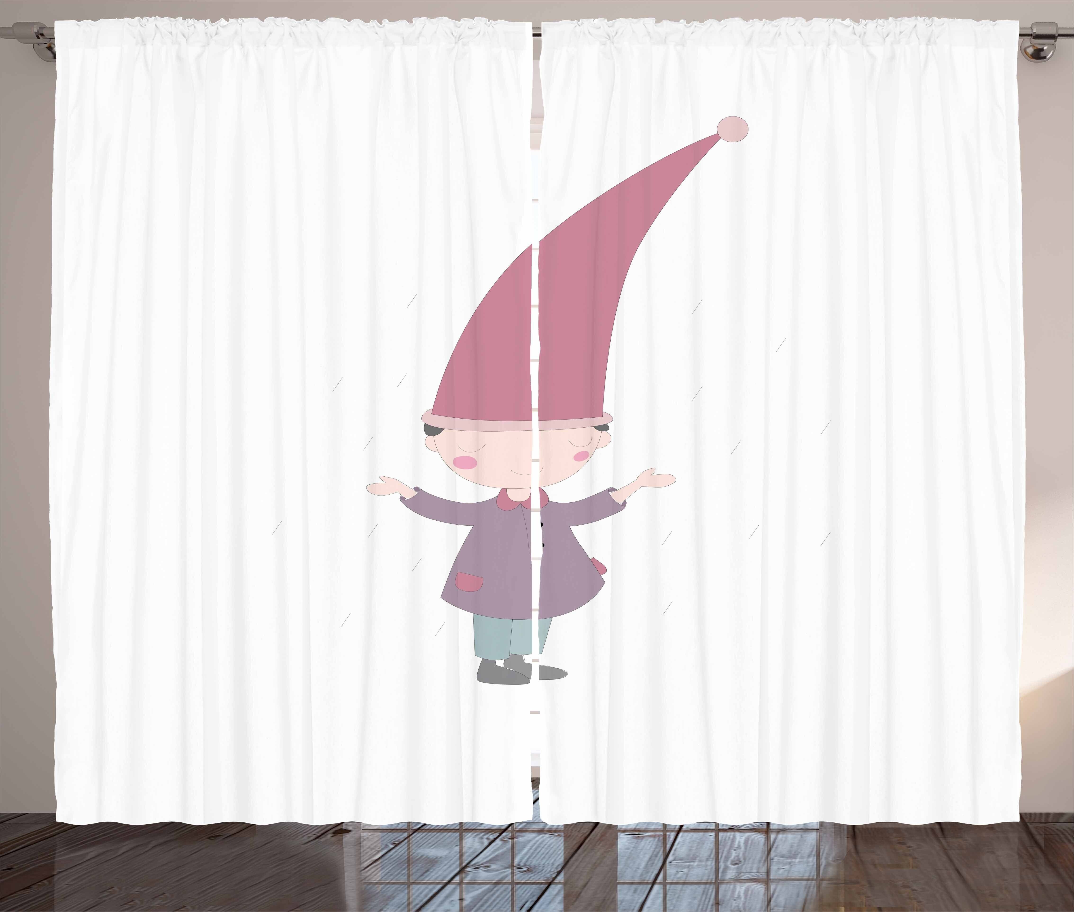 Gardine Schlafzimmer Kräuselband Vorhang mit und Schlaufen Regen Gnome Cartoon Abakuhaus, Haken, Kindergarten Unter