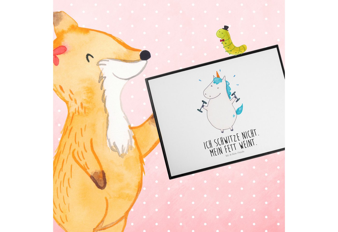 Thumbnail - Mr. & Mrs. Panda Schreibtischunterlage Einhorn Fitness - Weiß - Geschenk, Einhörner, Schreibtischunterlage G, (Packung, ...