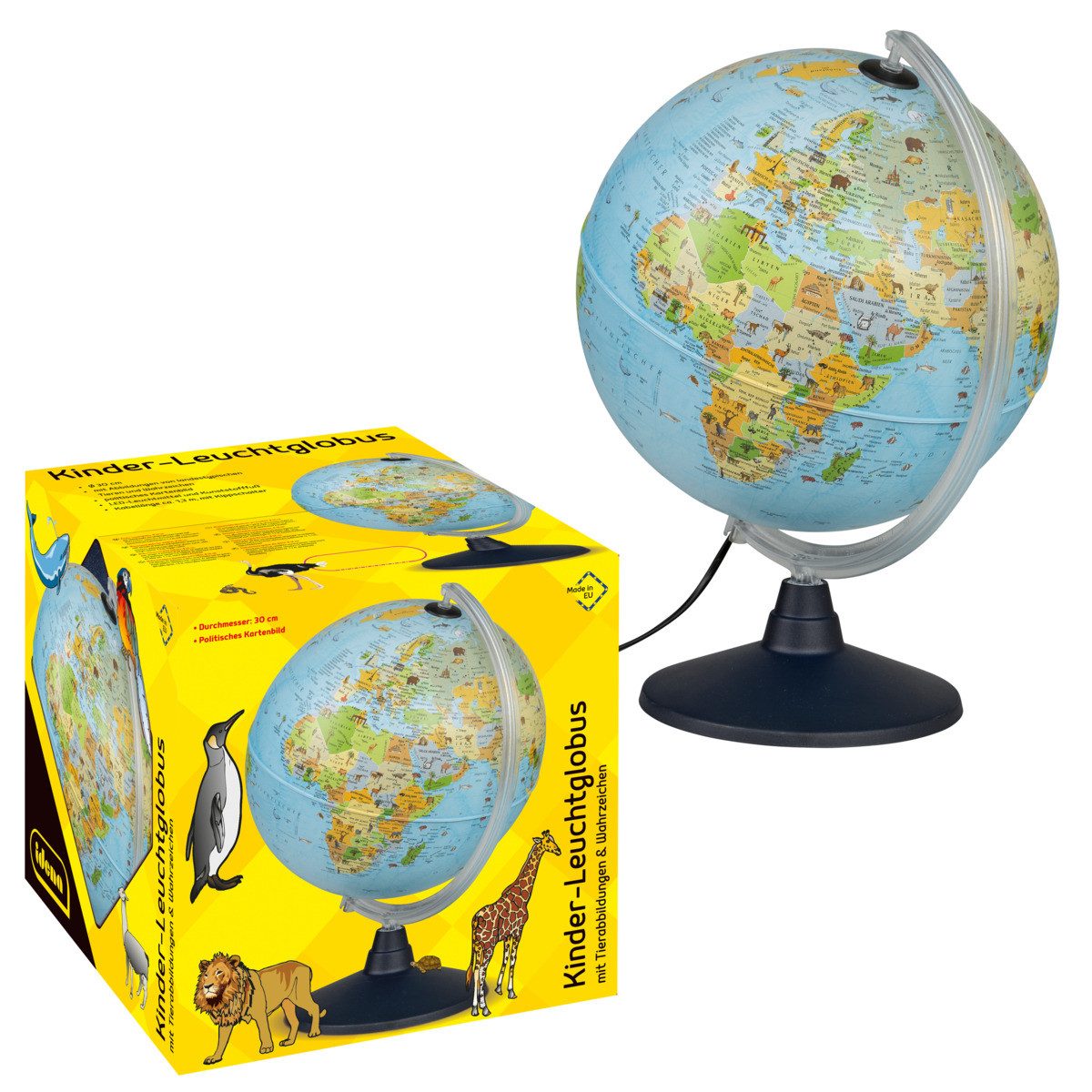 Idena Globus Idena 22059 - Globus Kinder-Leuchtglobus mit Tierabbildungen Ø30cm