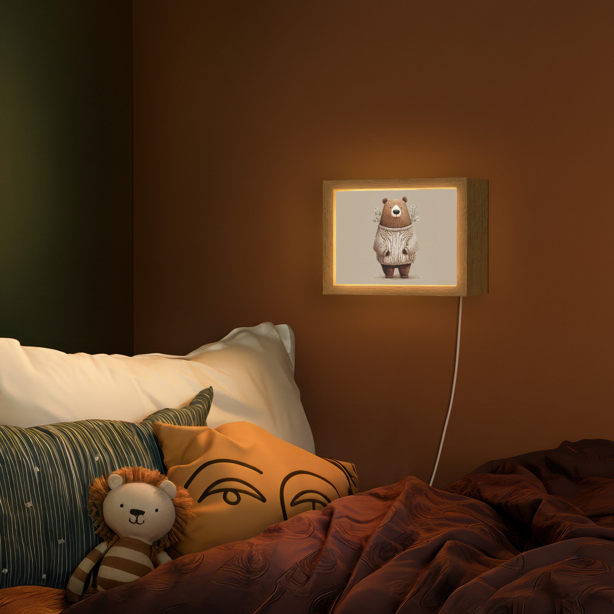 OnlyWow Wandleuchte Lightbox Bär - Weiße Blumen - Gemütlich - Mädchen, Dimmbar, Farbwechsel, LED, Warmweiß, Kaltweiß, Neutralweiß Einstellbar, Wandlampe Innen, Dimmbar, mit Kabel, LED, Modern, Kinder