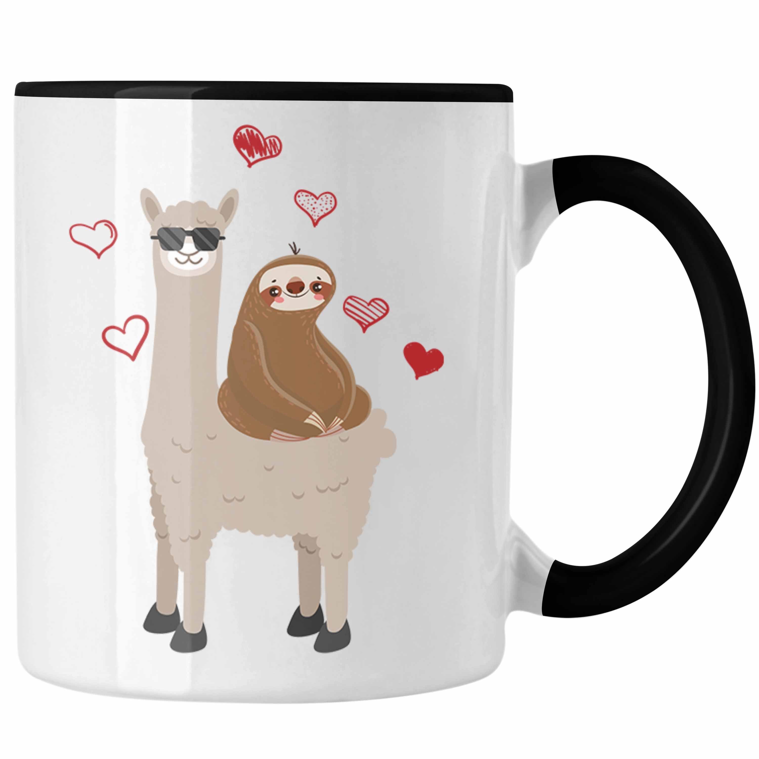 Trendation Tasse LLama Alpaka Faultier Tasse Grafik Geschenk Lustig Schwarz