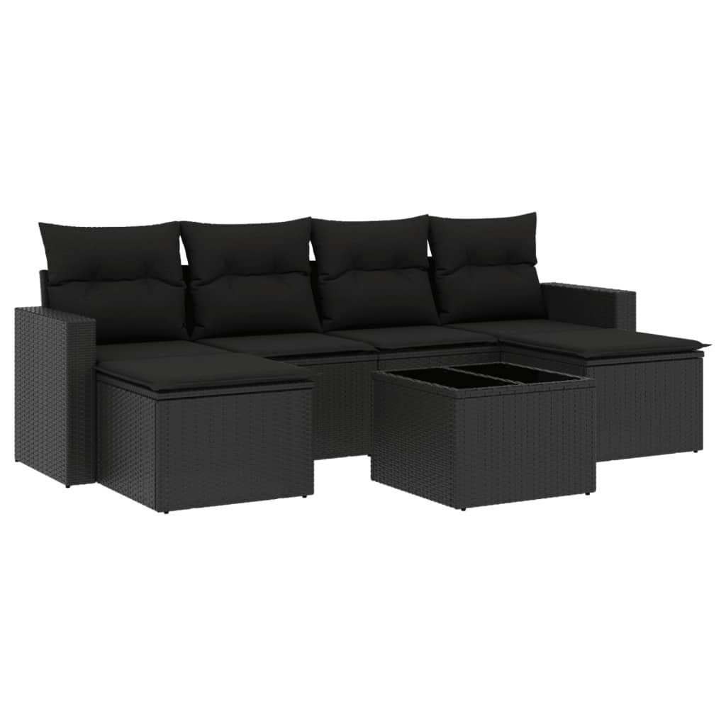 vidaXL Sofaelement 7-tlg. Garten-Sofagarnitur mit Kissen Schwarz Poly Rattan (1 St)