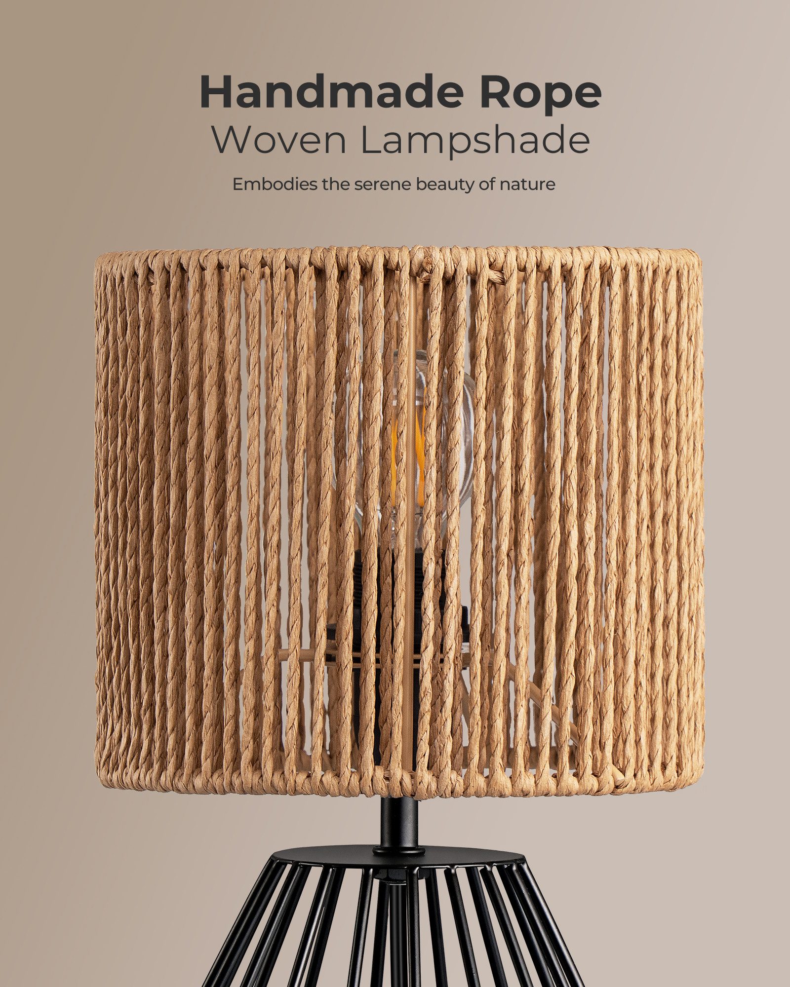 EDISHINE Nachttischlampe Dekolampe H29 cm mit Metallfuß, LED wechselbar, 2700 K Warmweiß, Vintage Tischleuchte mit E14 Leuchtmittel, für Fensterbank, Geschenk – Bild 2 von 5