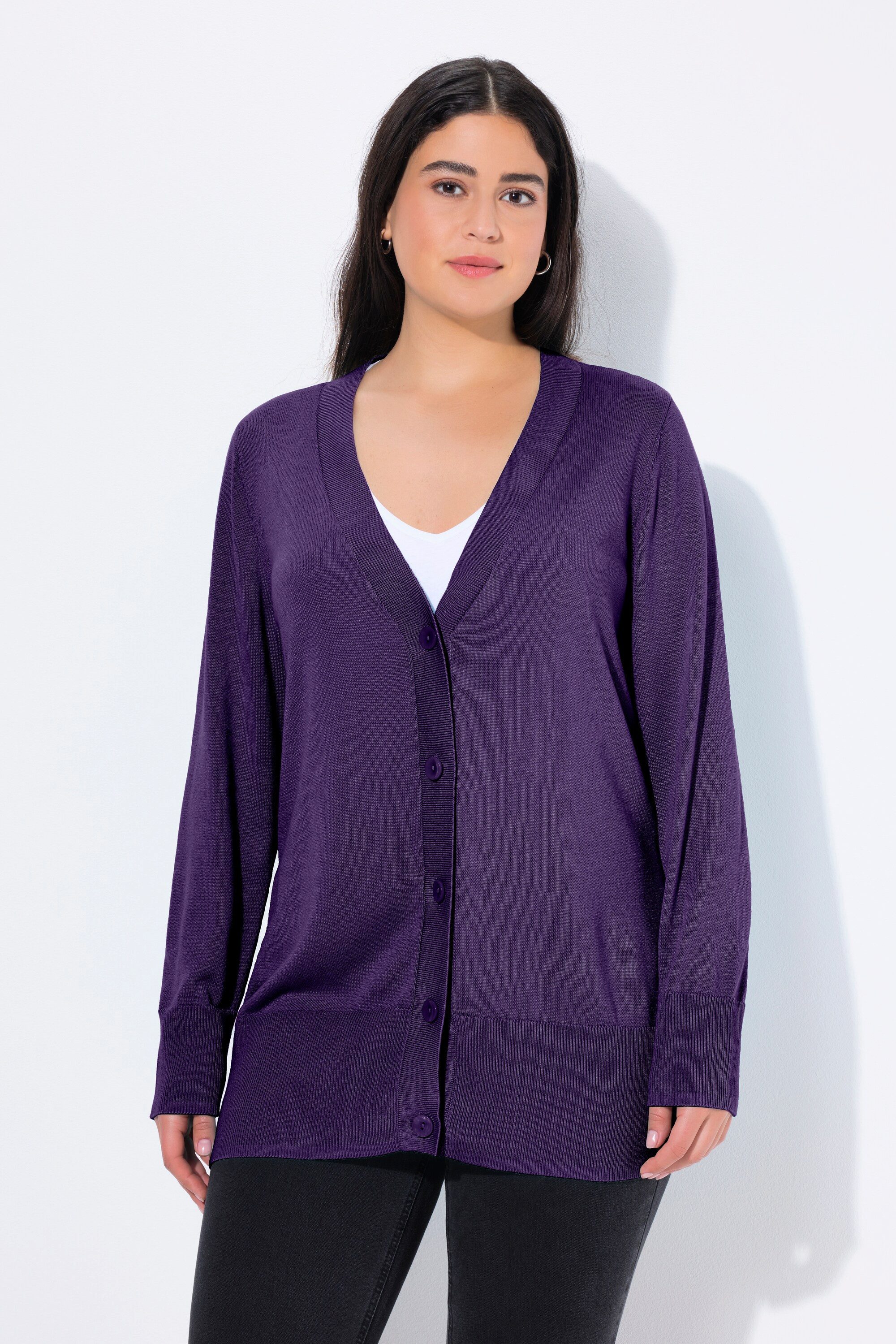 Ulla Popken Strickjacke Strickjacke V-Ausschnitt Knopfleiste günstig online kaufen