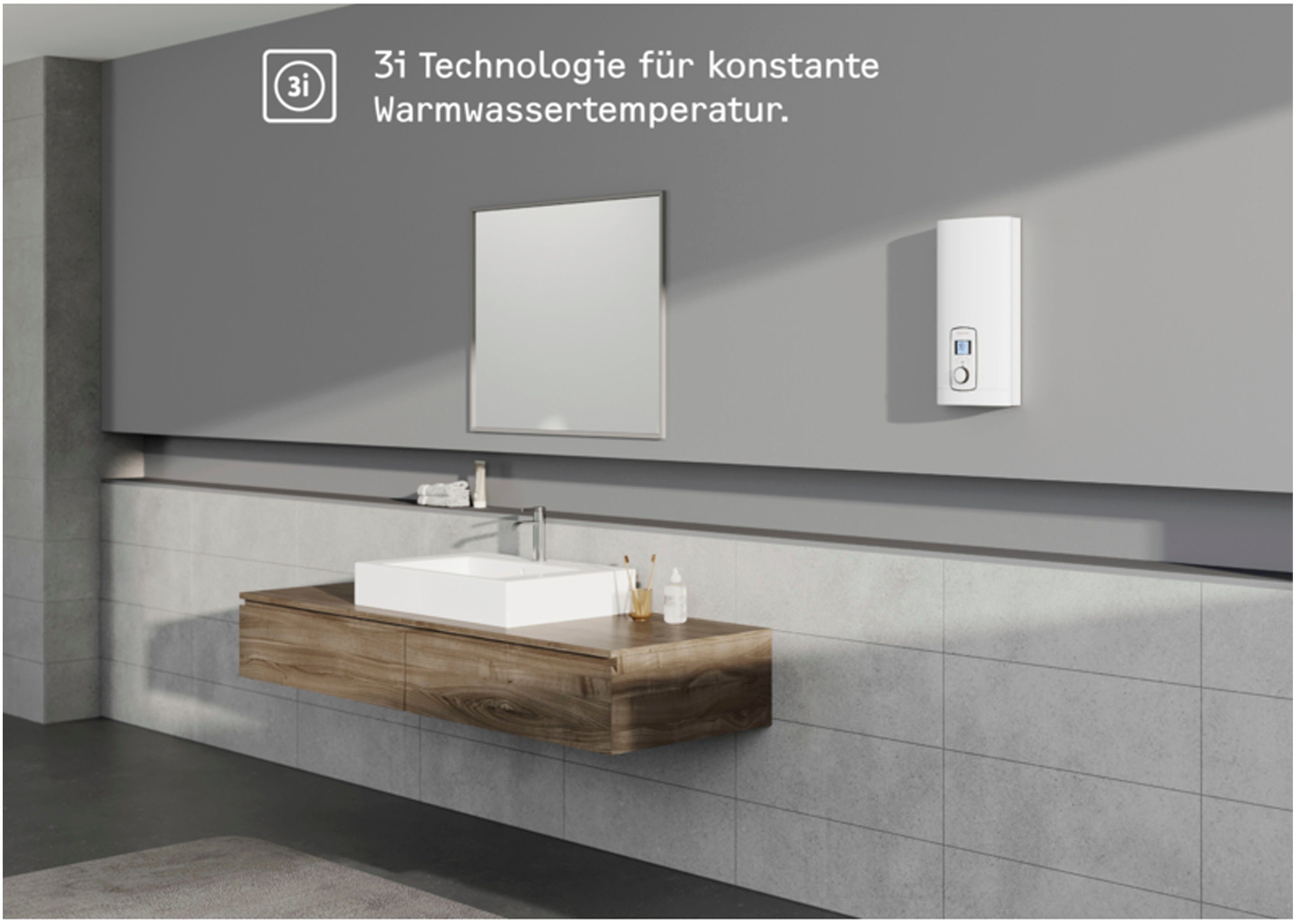 STIEBEL ELTRON Komfort-Durchlauferhitzer DEL 18/21/24 Plus, gradgenaue Temperaturwahl, elektronisch, min. 20 °C, max. 60 °C, 3i Technologie für konstante Warmwassertemperatur, LC-Display
