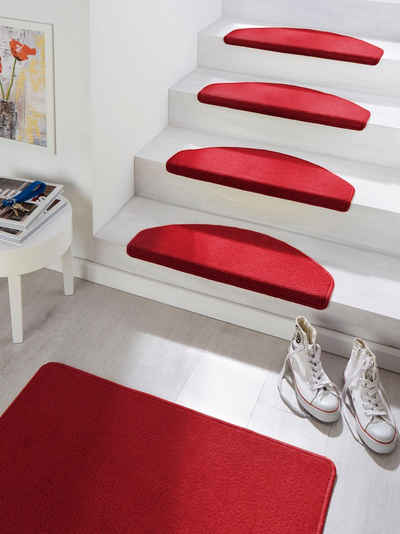Stufenmatte »Fancy«, HANSE Home, halbrund, Höhe 7 mm, Kurzflor Fußmatten, große Farbauswahl, 15 Stück in einem Set, Treppenbelag, Unifarben, Farblich passende Kettelung