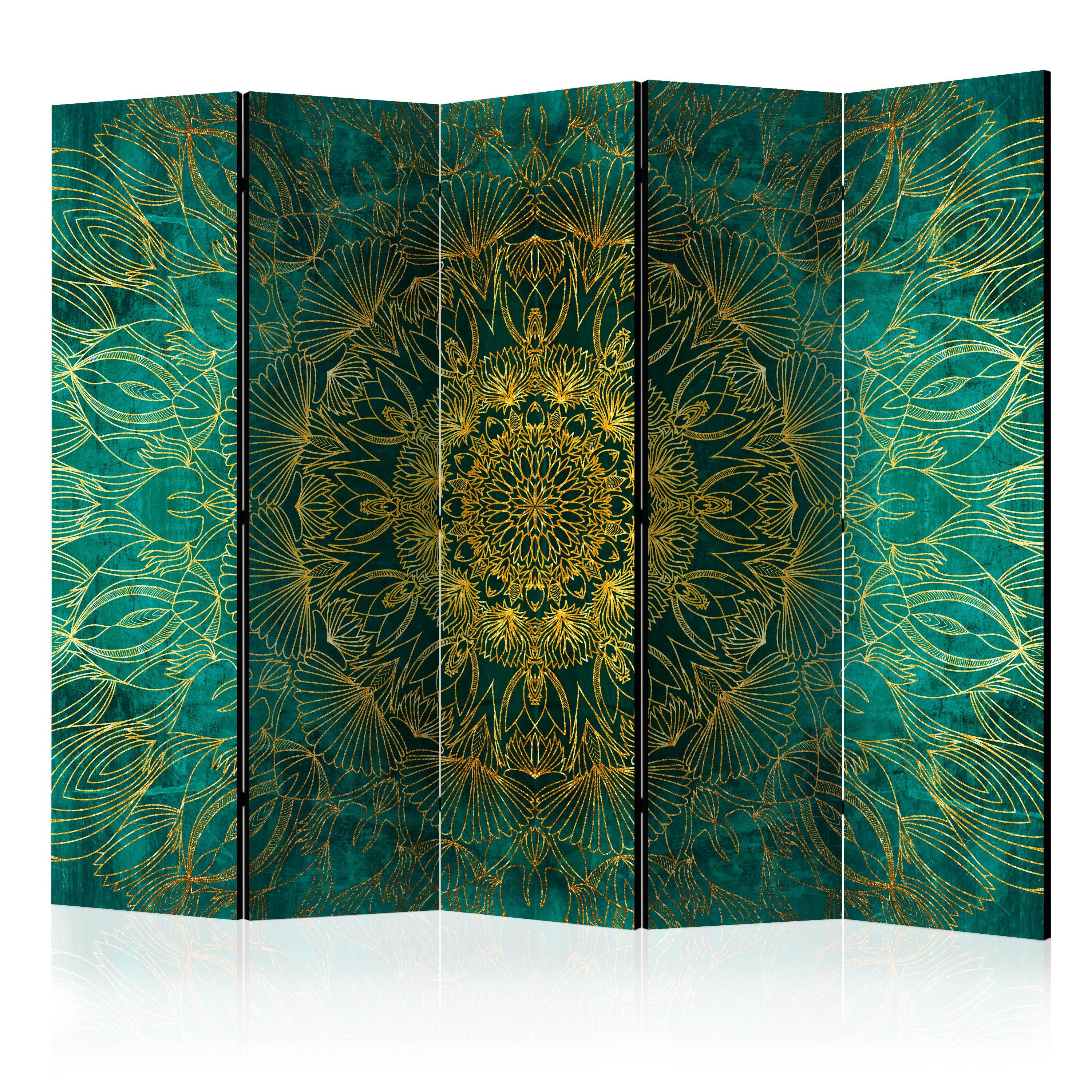 Muralo Paravent 5-teilig Raumteiler klappbar Goldene Mandala Abstraktion (Packung, 1 St., 225x172 cm), 3 Varianten, für das Wohnzimmer, Schlafzimmer