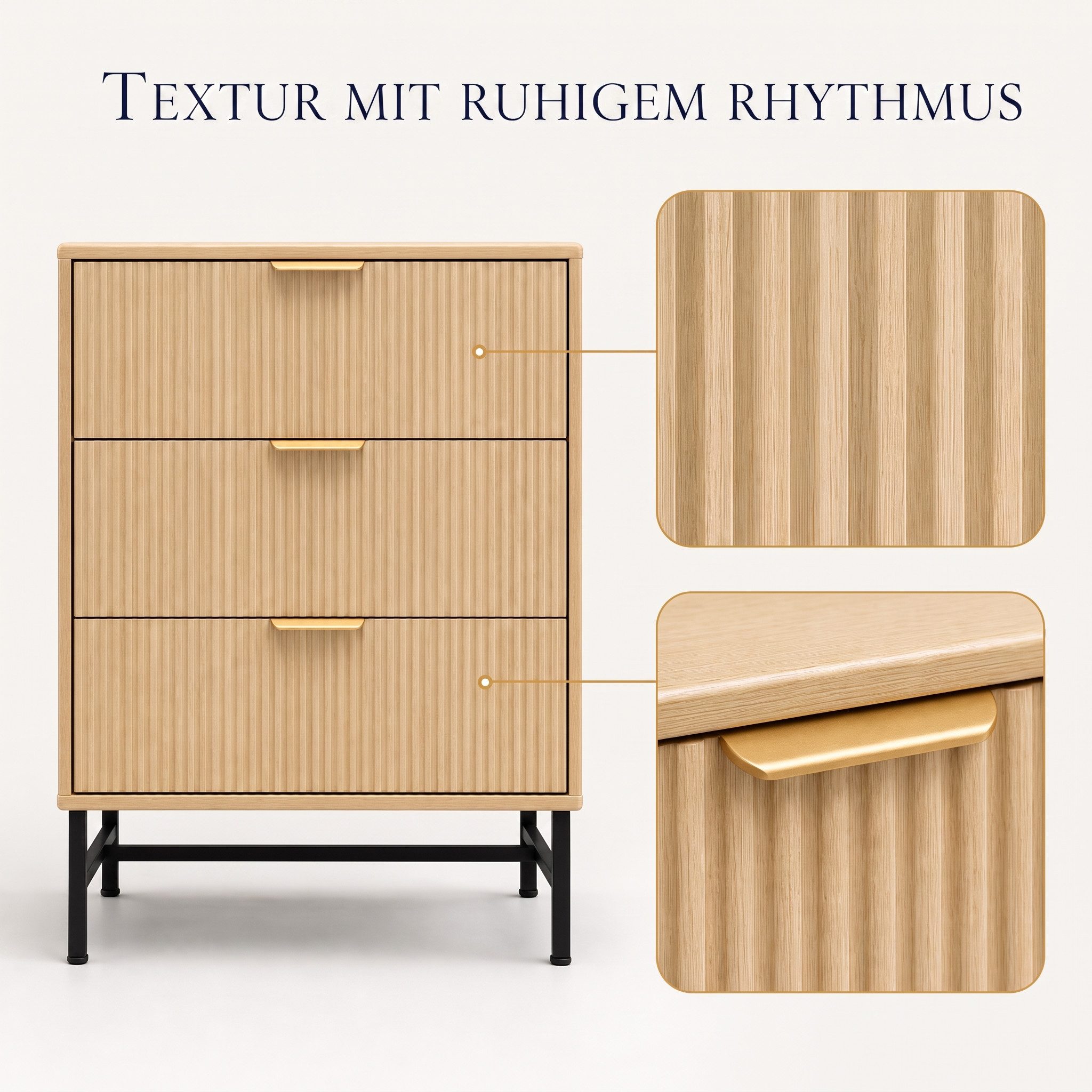 Jiexi Kommode Kommode mit 3 Schubladen 60x40cm Rillendesign Metallgestell – Bild 4 von 5