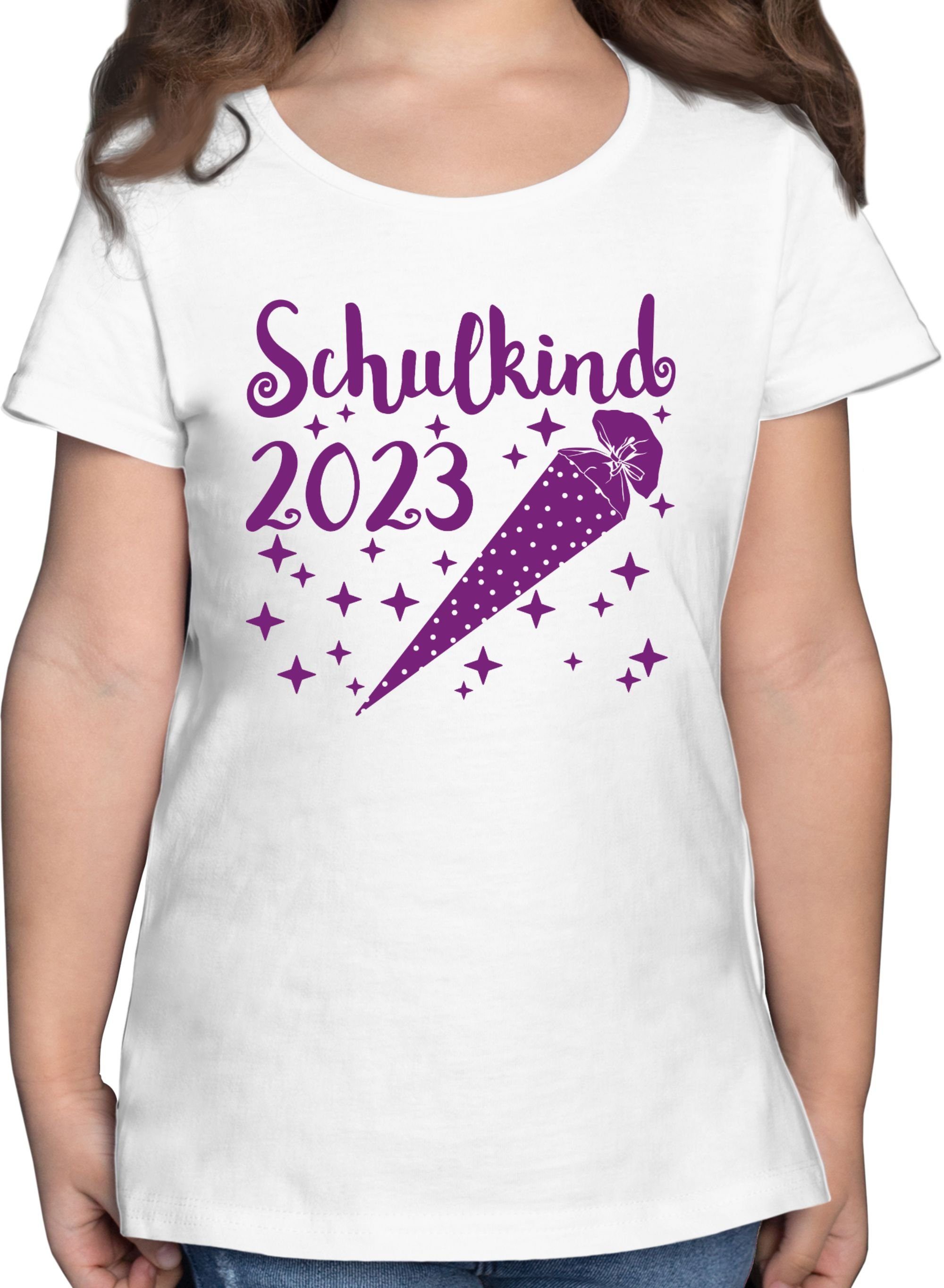 Shirtracer T-Shirt Schulkind 2023 - Schultüte und Sternchen - lila Einschulung Mädchen 2 Weiß