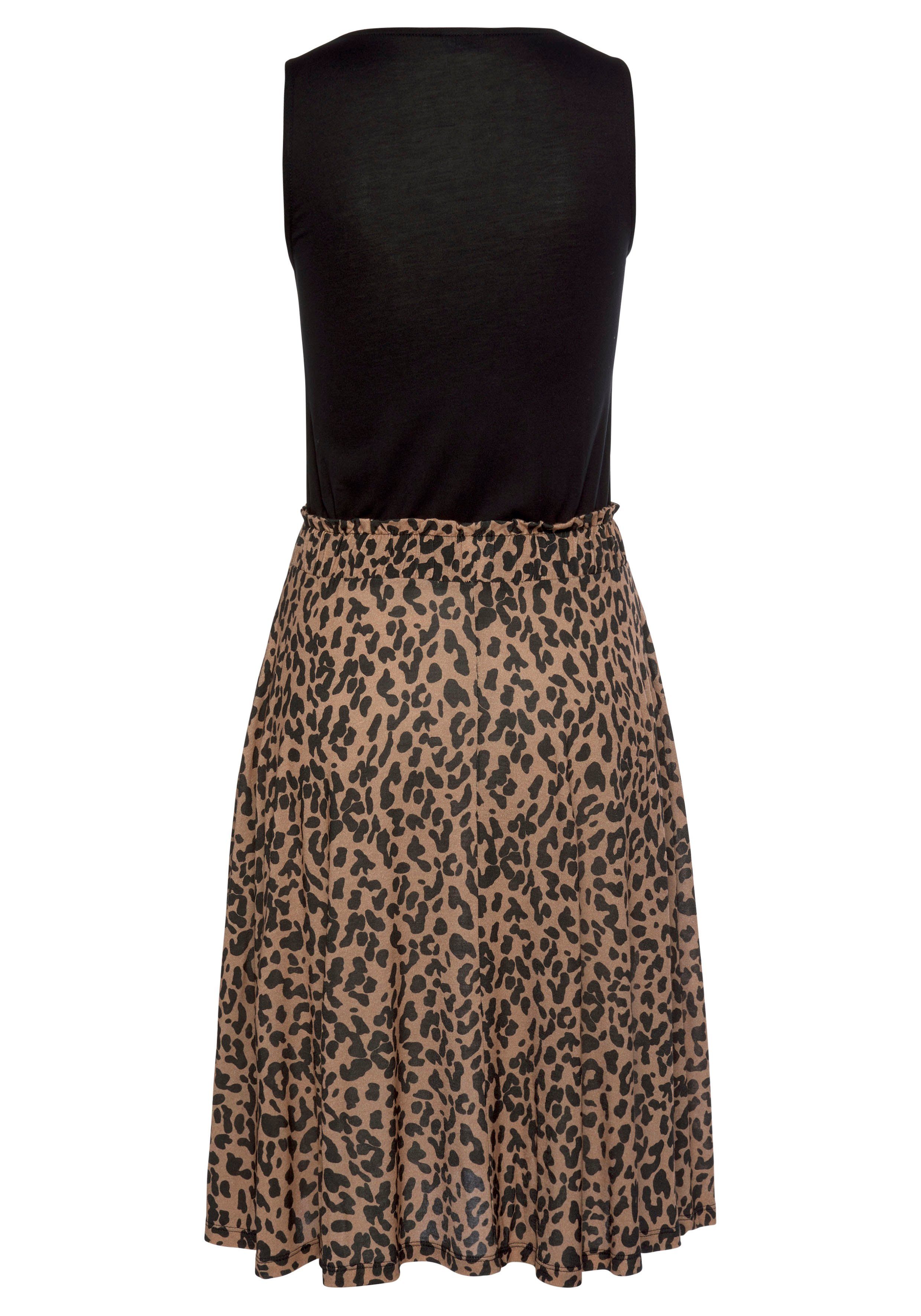 Buffalo Jerseykleid mit Gummibund in der Taille und Animalprint Leokleid, Animalkleid, Ärmelloses Sommerkleid, Viskosekkleid