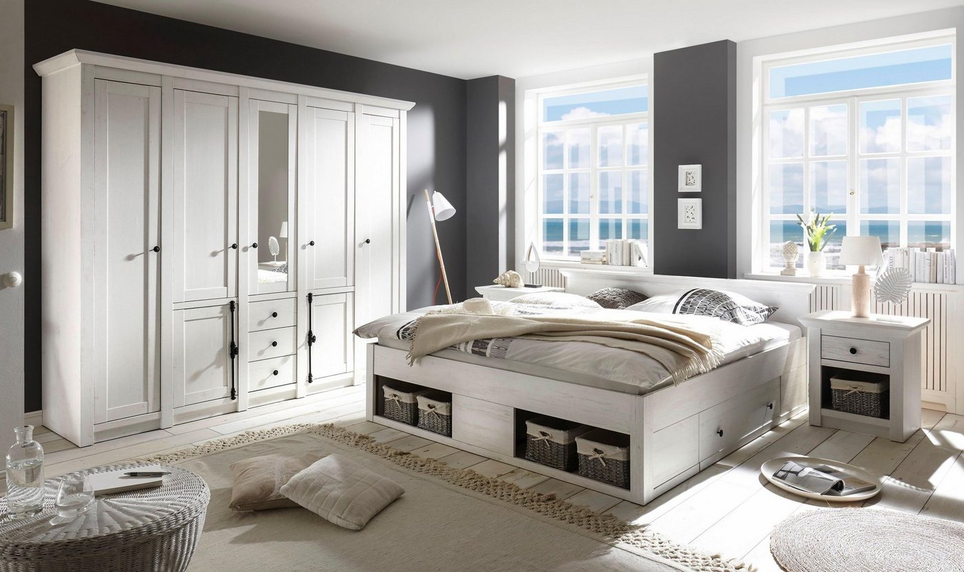 Home affaire Schlafzimmer-Set »California«, (Set, 4-St), groß: Bett 180 cm, 2 Nachttische, 5-trg Kleiderschrank-HomeTrends