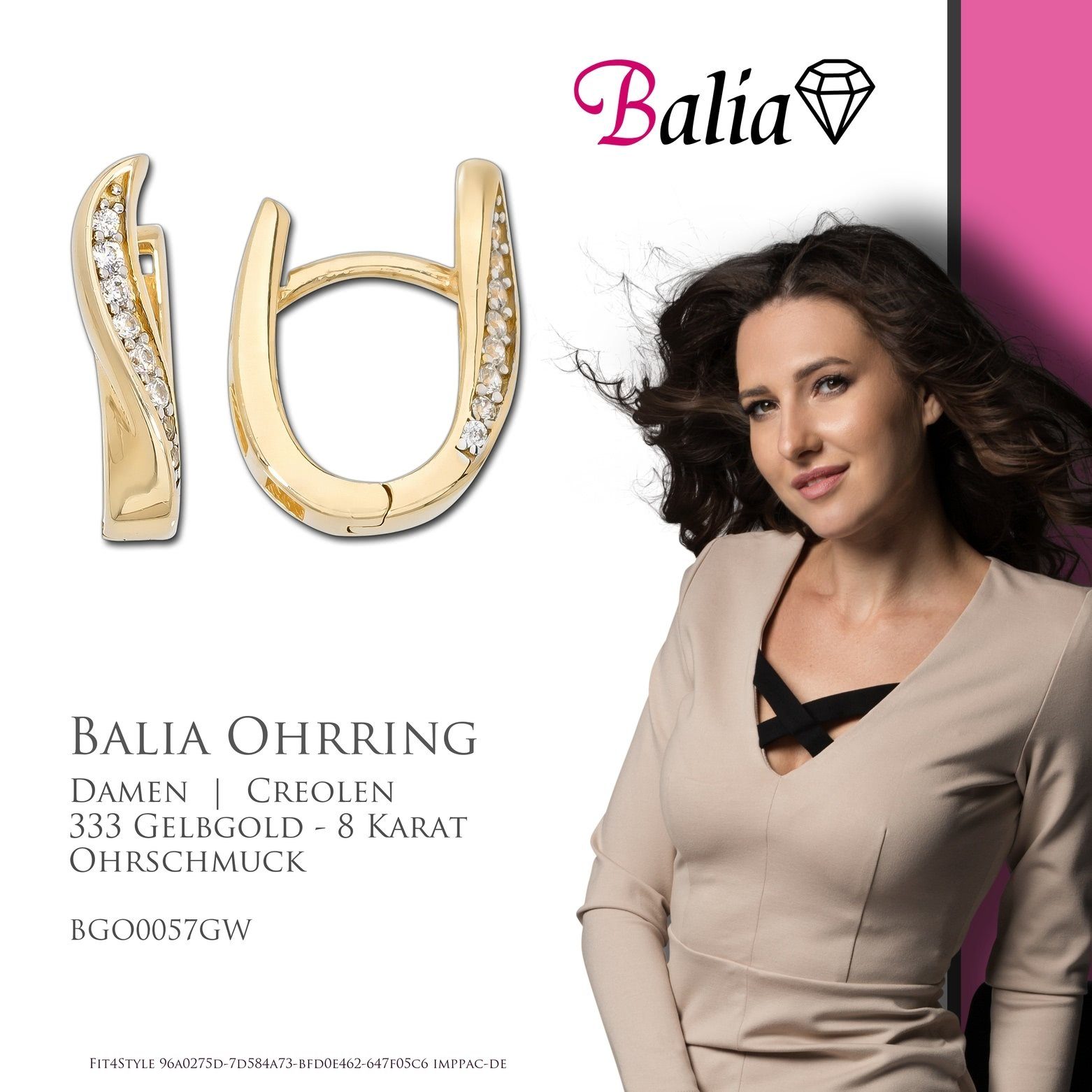 Balia (Creolen), 333 gold 8 Paar Creolen Karat, Elegance Farbe: Balia aus Gelbgold Gelbgold weiß, 8Karat - Damen 333 Creolen Creolen Damen