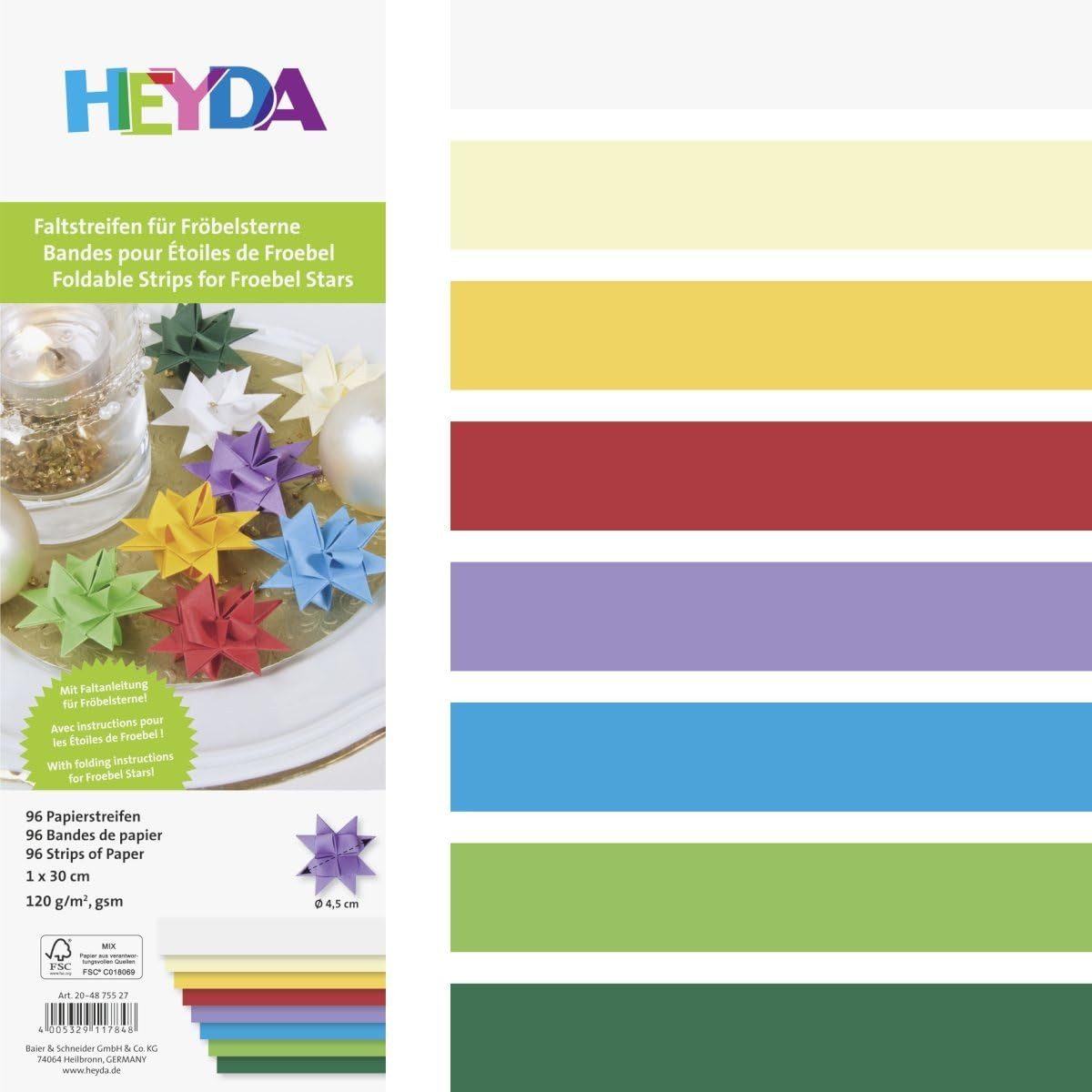 BRUNNEN Bastelkartonpapier HEYDA Fröbelsterne Origami-Papierstreifen 96 Blatt 1x30cm