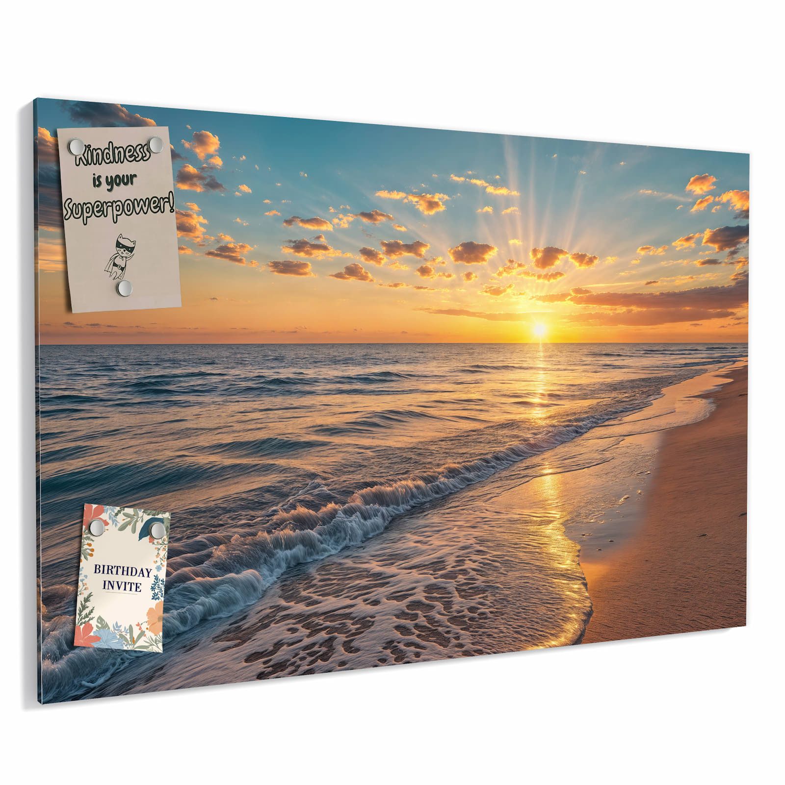 Primedeco Memoboard Metall Sonnenaufgang Meer – beschreibbar & magnetisch, (Inklusive Stift, Magnete und Montagematerial, 1-tlg., 9 verschiedene Größen), Magnetisch und Beschreibbar