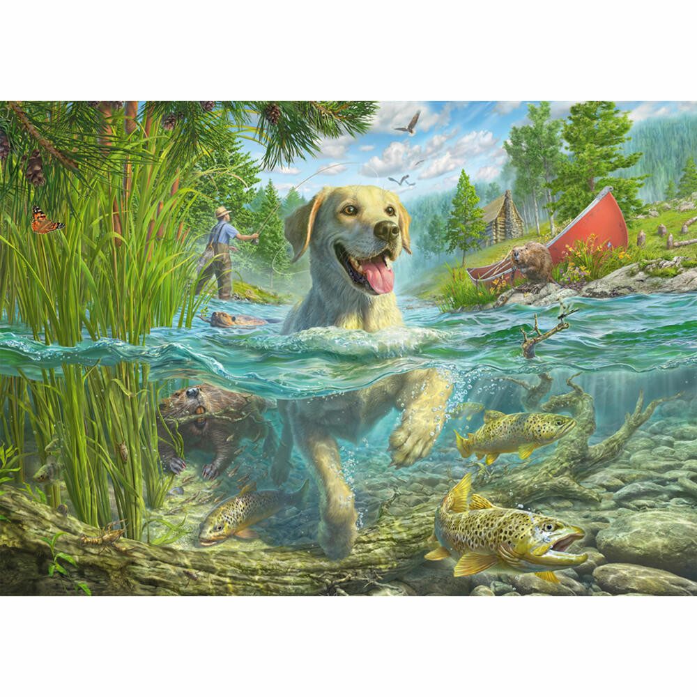 Schmidt Spiele Puzzle Hundeliebe gelber Labrador auf Fischjagd, 1000 Puzzleteile