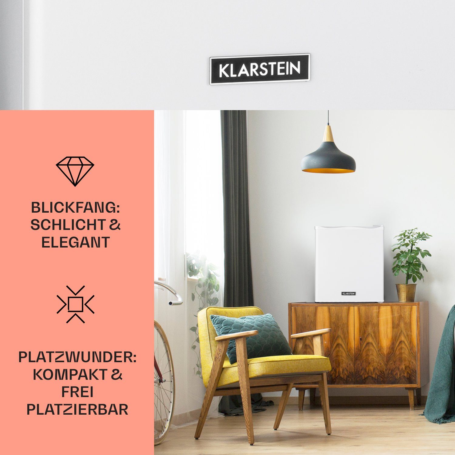 Klarstein Table Top Kühlschrank HEA-HappyHour-24Wht 10035241A, 47 cm hoch, 38 cm breit, Hausbar Minikühlschrank ohne Gefrierfach Getränkekühlschrank klein