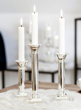 EDZARD Kerzenleuchter Lincoln, Kerzenleuchter mit Silber-Optik für Stabkerzen, versilbert und anlaufgeschützt, Höhe 19 cm