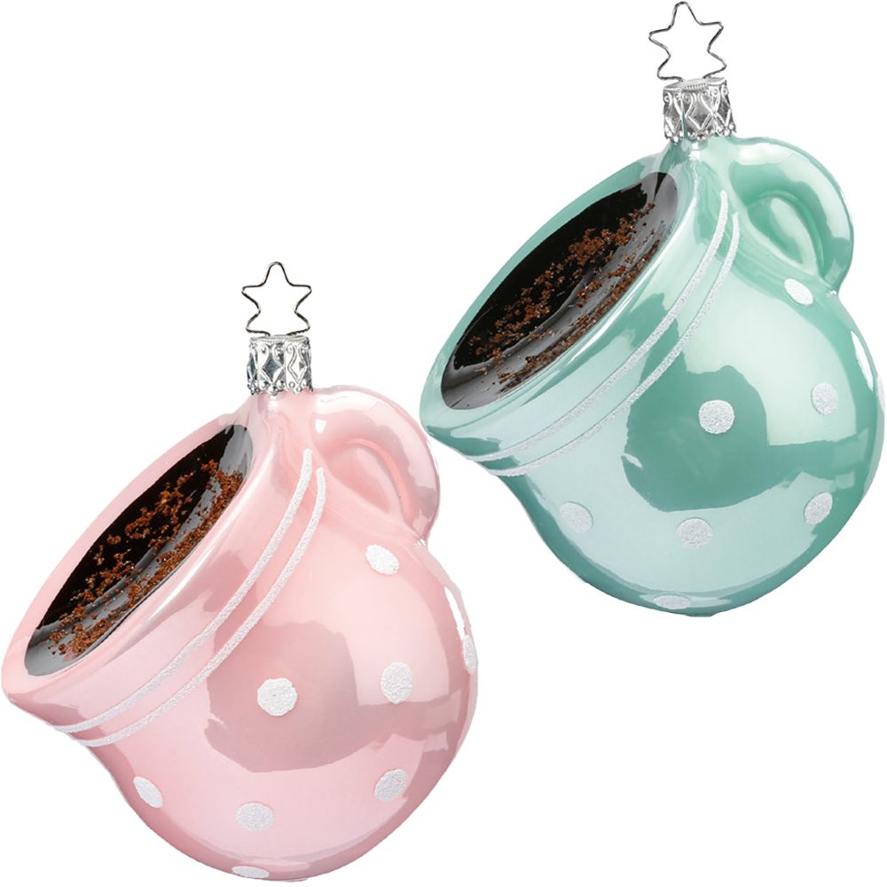 INGE-GLAS® Christbaumschmuck Tasse starker Kaffee 8,5cm (1-tlg), mundgeblasen, handbemalt rosa